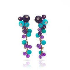 Cartier 18ct Gold Turquoise, Amethyst and Diamond Day & Night Earrings