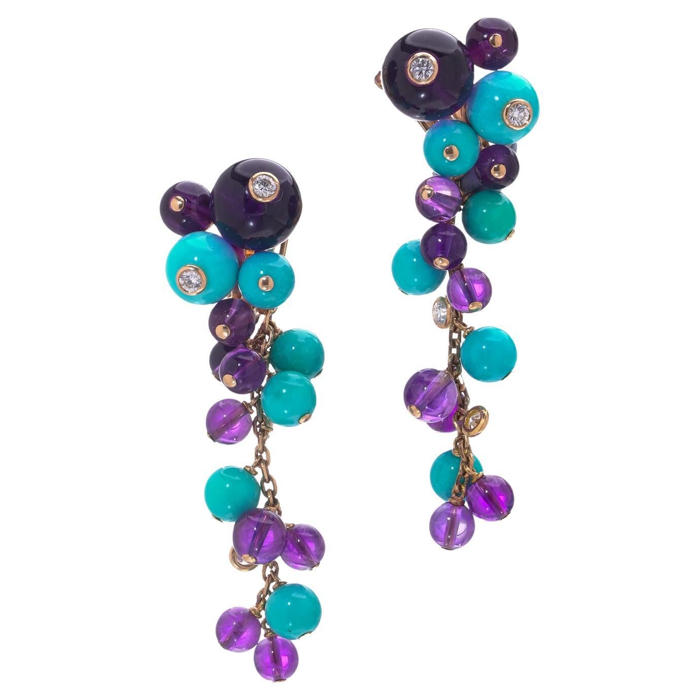 Orecchini giorno e notte in oro Cartier 18ct con turchese, ametista e diamanti