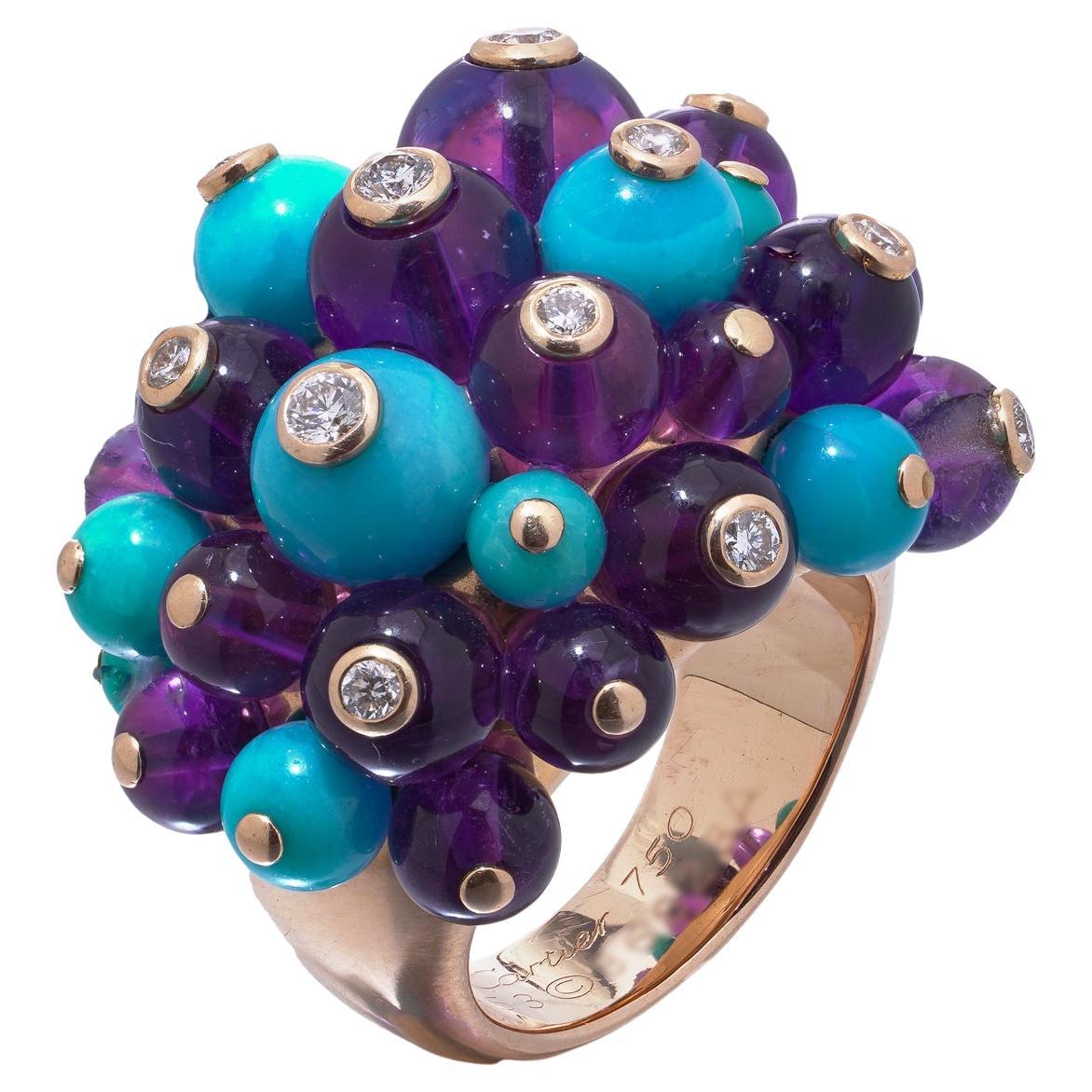 Bague Turquoise, Améthyste et Diamant en or 18ct de Cartier