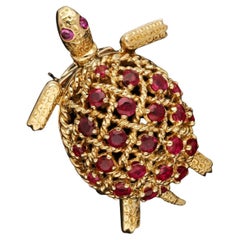 Cartier 18ct Gold Turtle Brooch with Faceted Ruby Set Shell French Circa 1960s