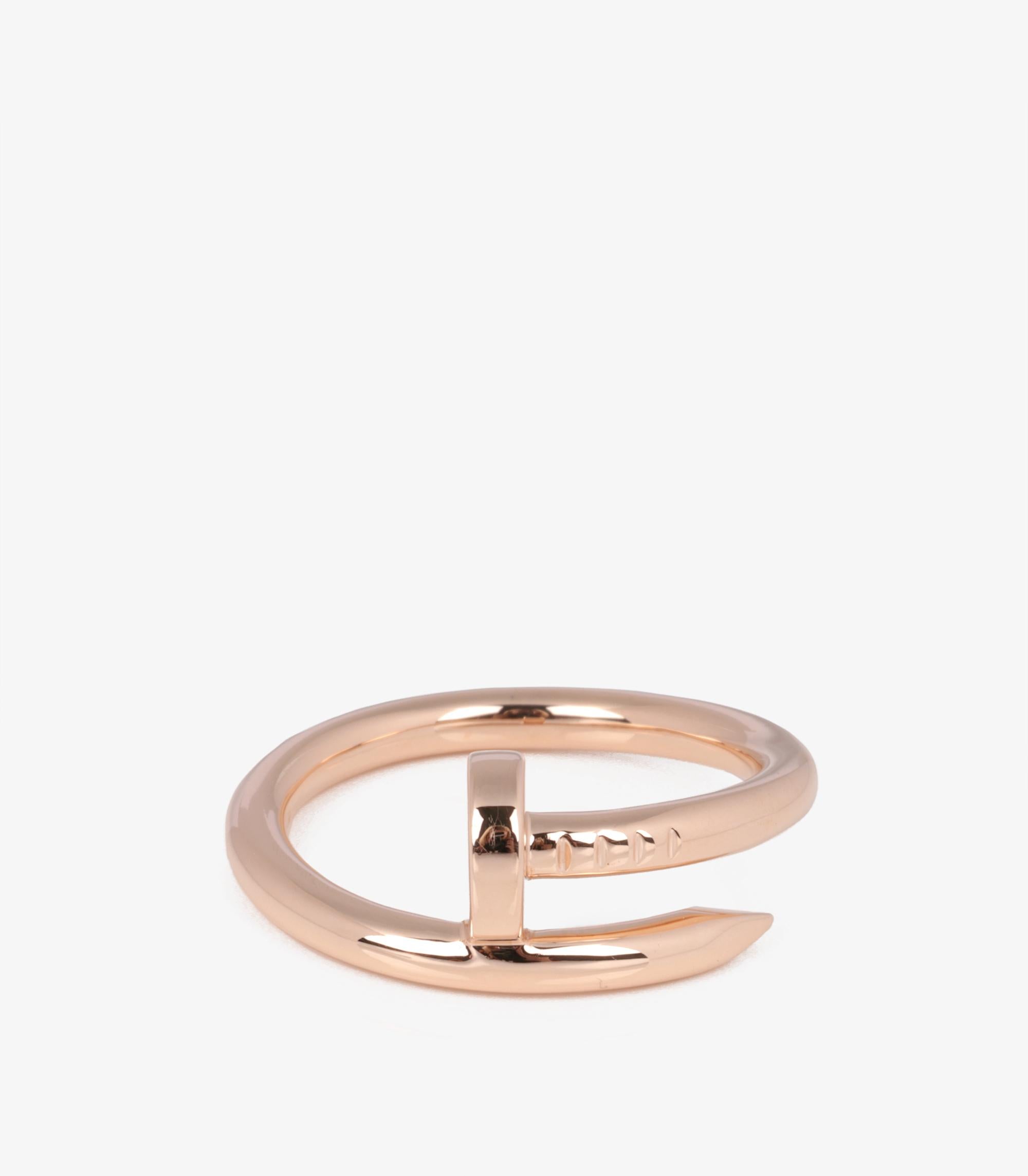 Cartier 18ct Rose Gold Juste Un Clou Ring

Brand- Cartier
Model- Juste un Clou Ring
Product Type- Ring
Serial Number- JP****
Age- Circa 2020
Accompanied By- Cartier Box, Certificate, Receipt
Material(s)- 18ct Rose Gold
UK Ring Size- S 1/2
EU Ring