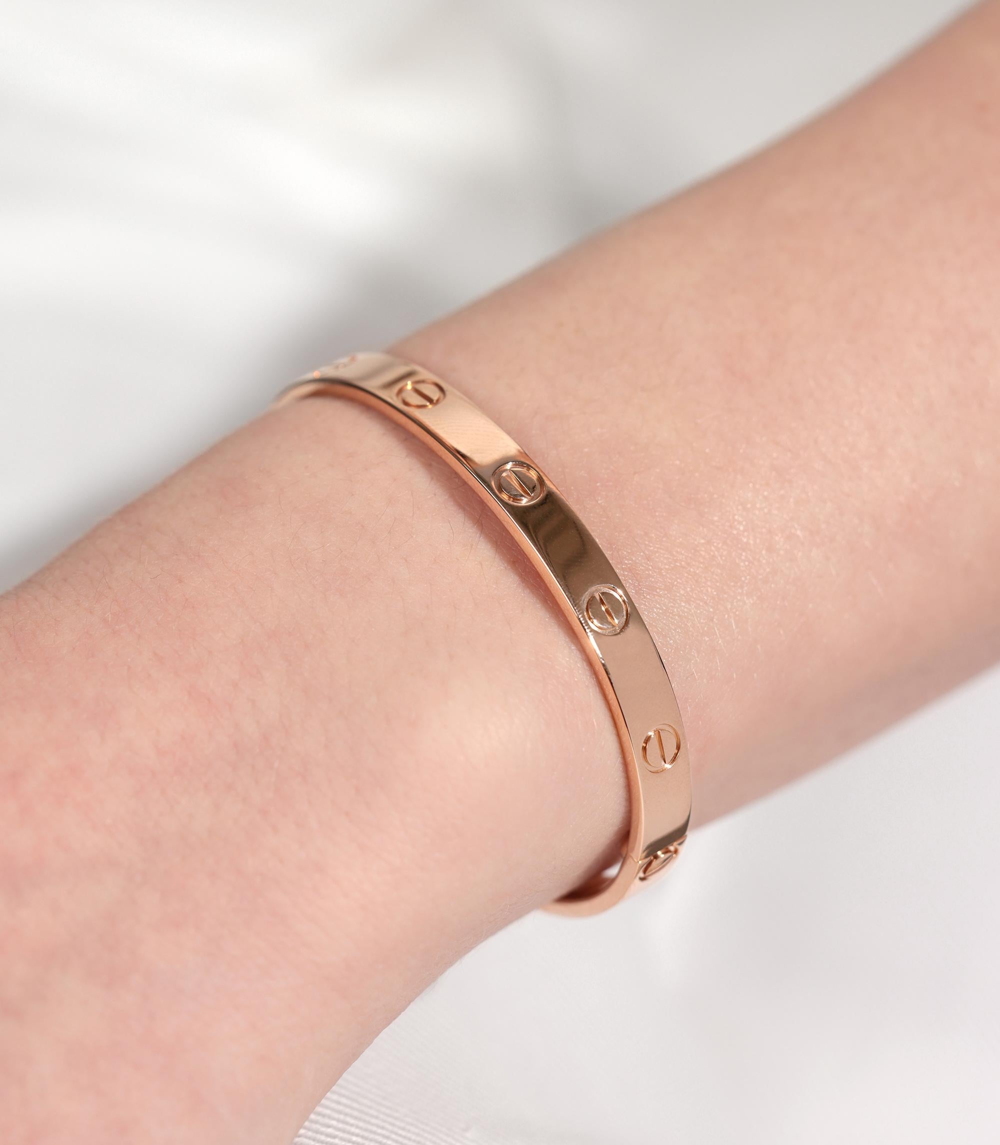 Cartier 18ct Rose Gold Love Bangle

Brand - Cartier
Model- Love Bangle
Product Type- Bracelet
Serial Number- WP****
Accompanied By- Cartier Pouch, Service Papers, Screwdriver
Material(s)- 18ct Rose Gold

Bracelet Length- 17cm
Bracelet Width-