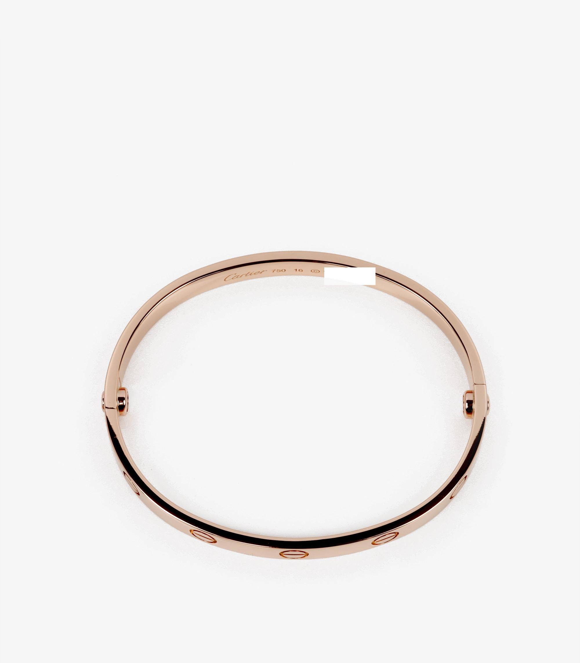 Cartier 18ct Rose Gold Love Bangle For Sale 2