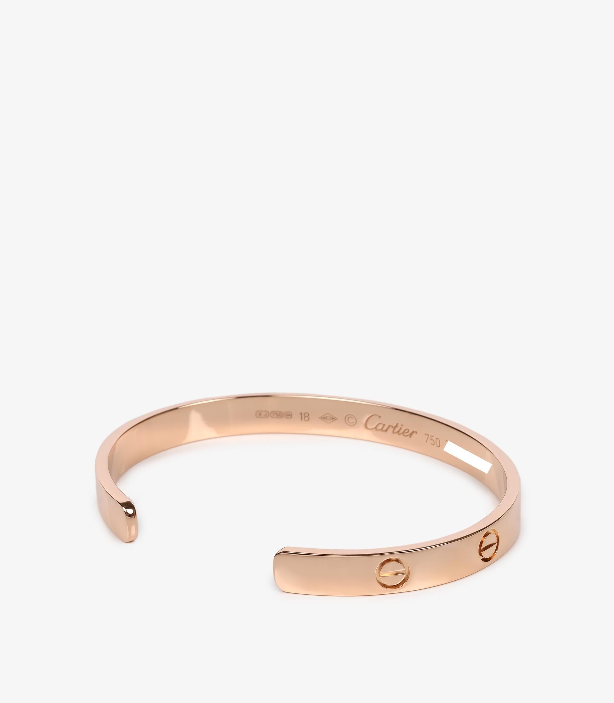 Cartier 18ct Rose Gold Liebe Manschette Armreif 18CM im Zustand „Hervorragend“ im Angebot in Bishop's Stortford, Hertfordshire