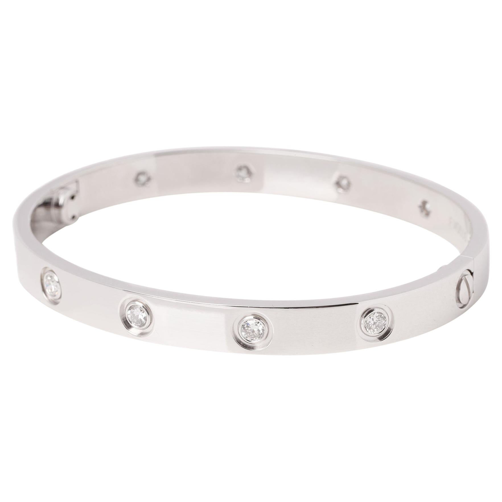 Cartier 18ct White Gold 10 Diamond Bangle For Sale