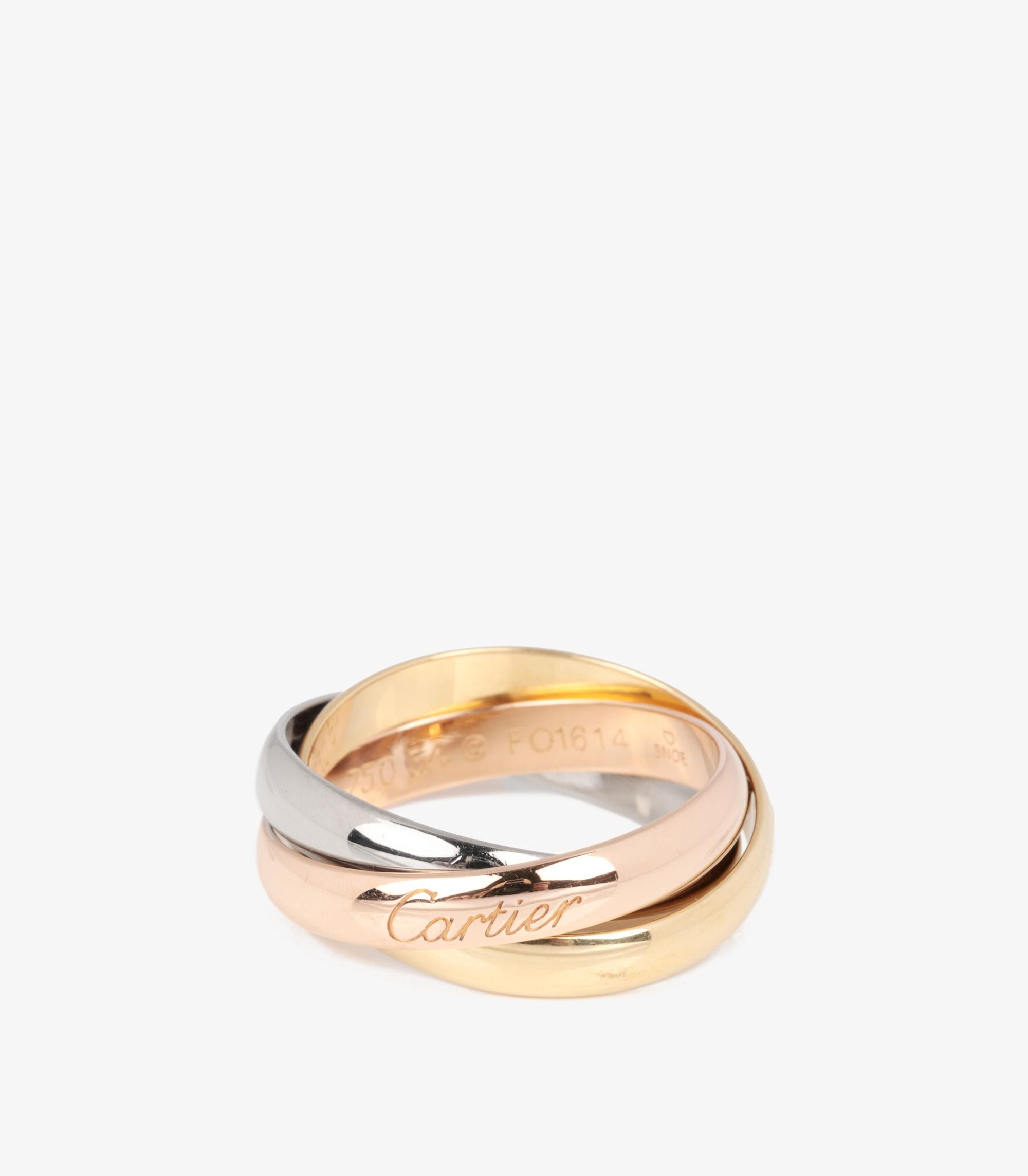 Cartier 18ct White Gold, 18ct Yellow Gold And 18ct Rose Gold Medium Trinity Ring

Brand- Cartier
Model- Medium Trinity Ring
Product Type- Ring
Serial Number- FO****
Material(s)- 18ct White Gold, 18ct Yellow Gold, 18ct Rose Gold
UK Ring Size- N