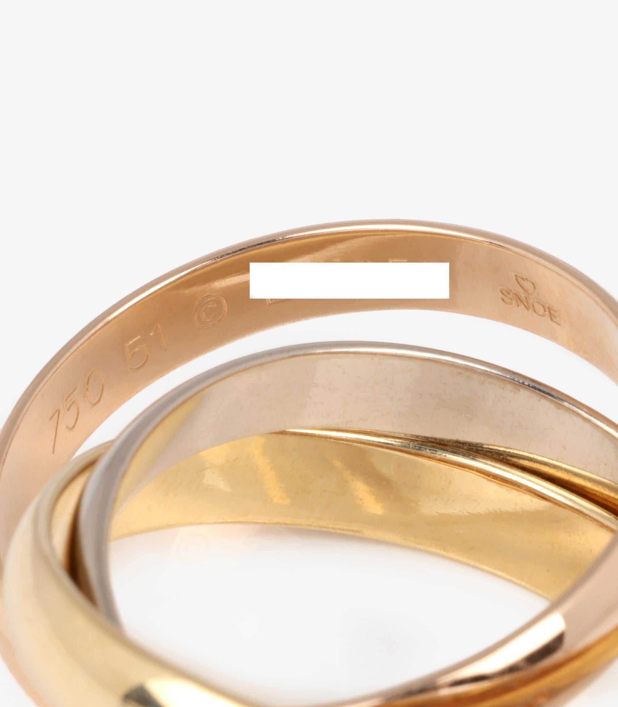 Cartier 18ct White Gold, 18ct Yellow Gold And 18ct Rose Gold Medium Trinity Ring In Excellent Condition For Sale In Bishop's Stortford, Hertfordshire