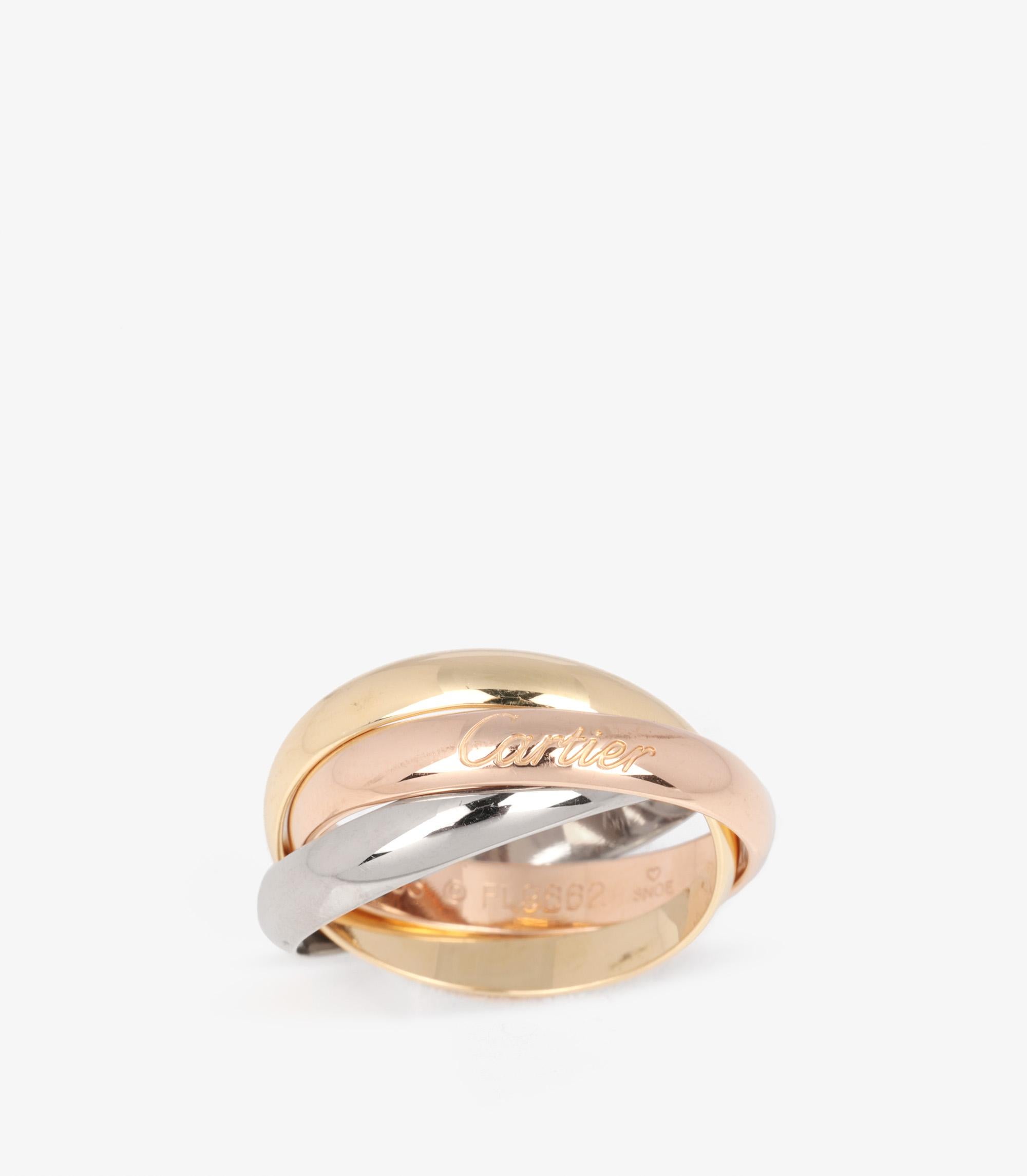 Cartier: 18 Karat Weißgold, 18 Karat Gelbgold und 18 Karat Roségold Medium Trinity-Ring für Damen oder Herren