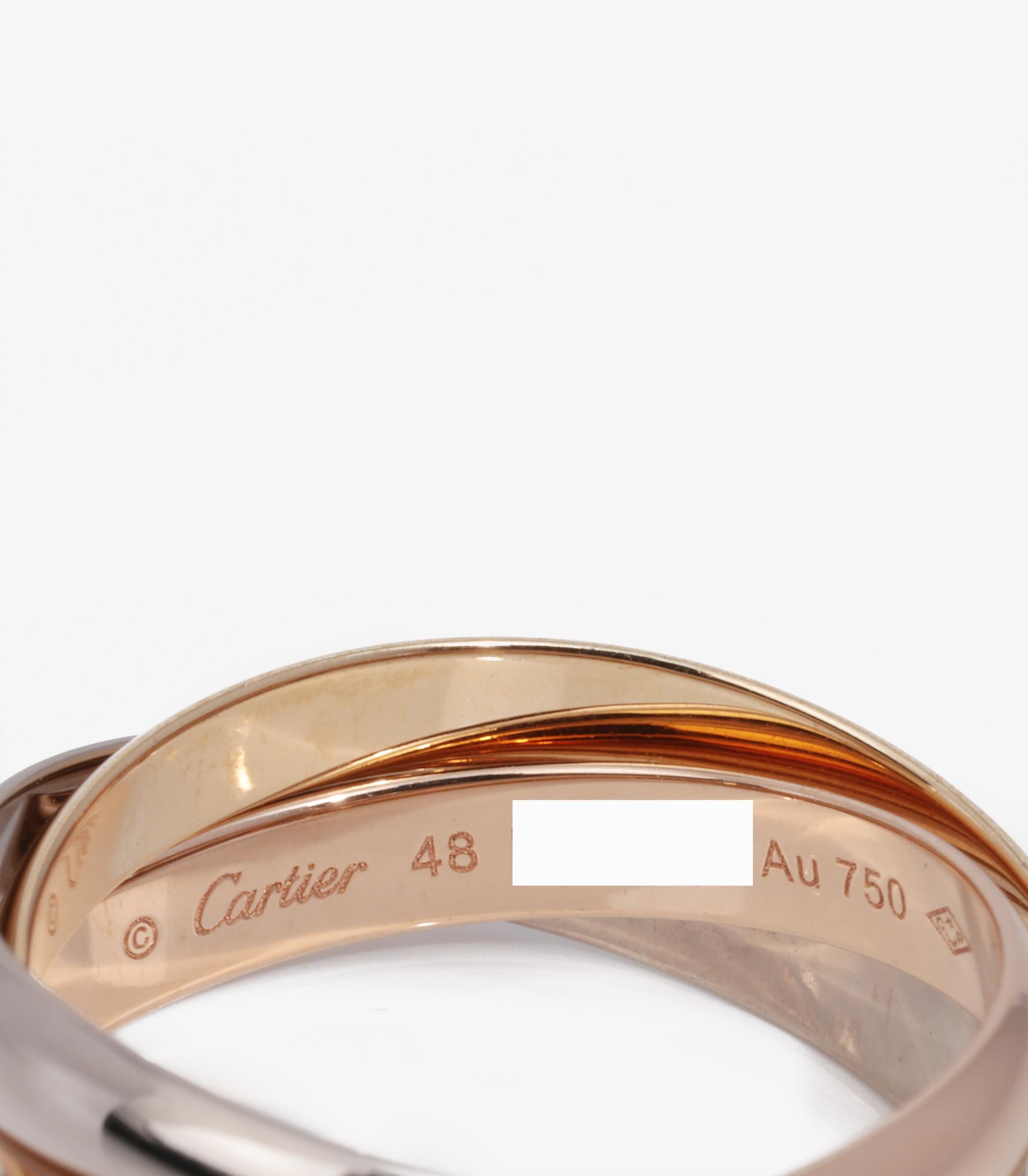 Cartier 18ct White Gold, 18ct Yellow Gold And 18ct Rose Gold Medium Trinity Ring In Excellent Condition For Sale In Bishop's Stortford, Hertfordshire