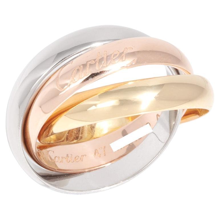 Cartier 18ct White Gold, 18ct Yellow Gold And 18ct Rose Gold Medium Trinity Ring For Sale