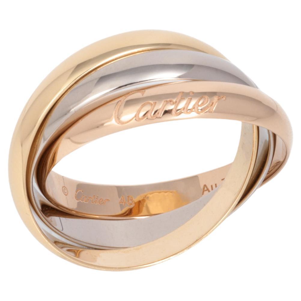 Cartier 18ct White Gold, 18ct Yellow Gold And 18ct Rose Gold Medium Trinity Ring For Sale