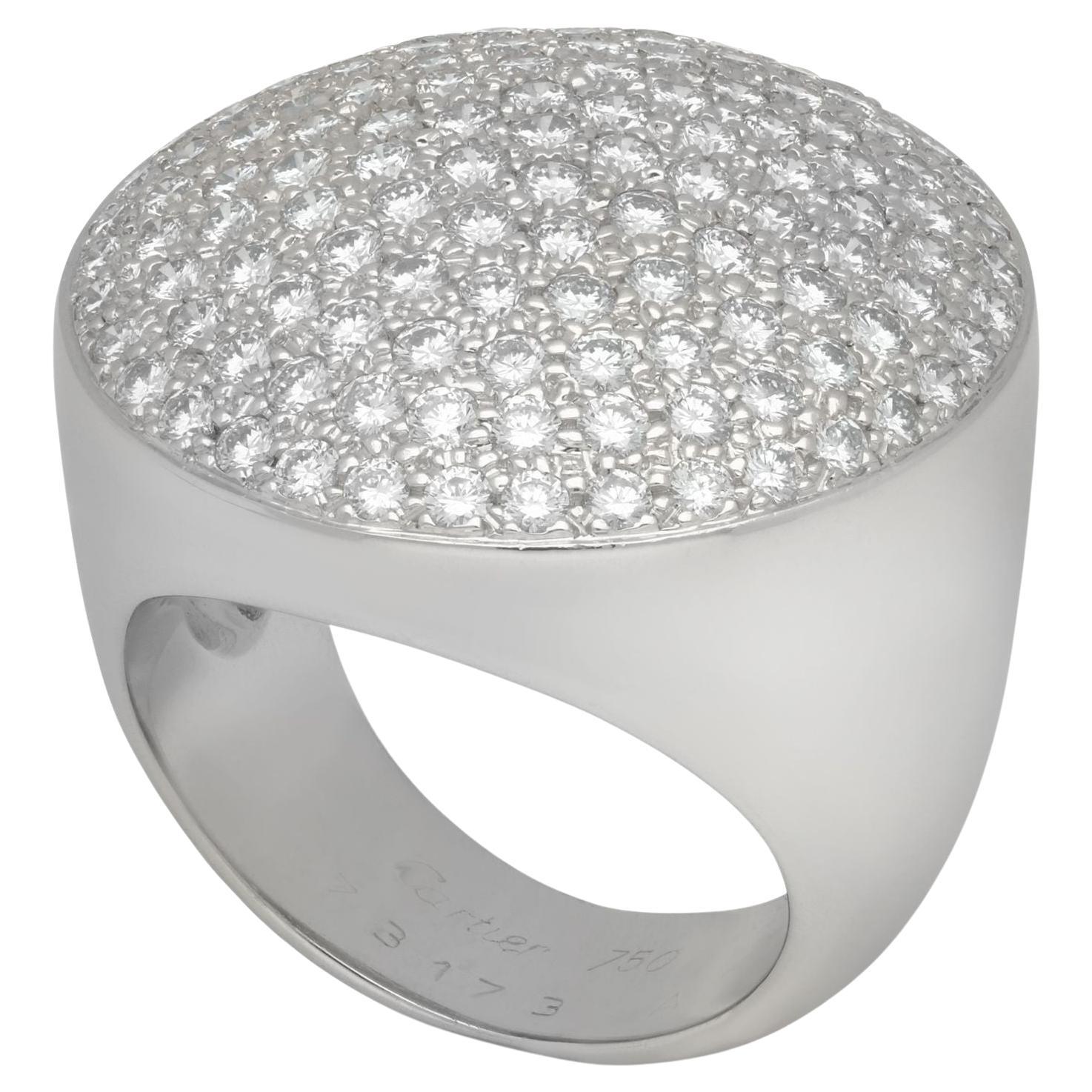 Cartier 18 Carat White Gold and Pavé Diamond Cocktail Ring, circa 2000s For Sale
