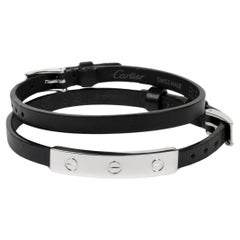 Cartier 18ct White Gold & Black Leather Love Set of 2 Bracelets