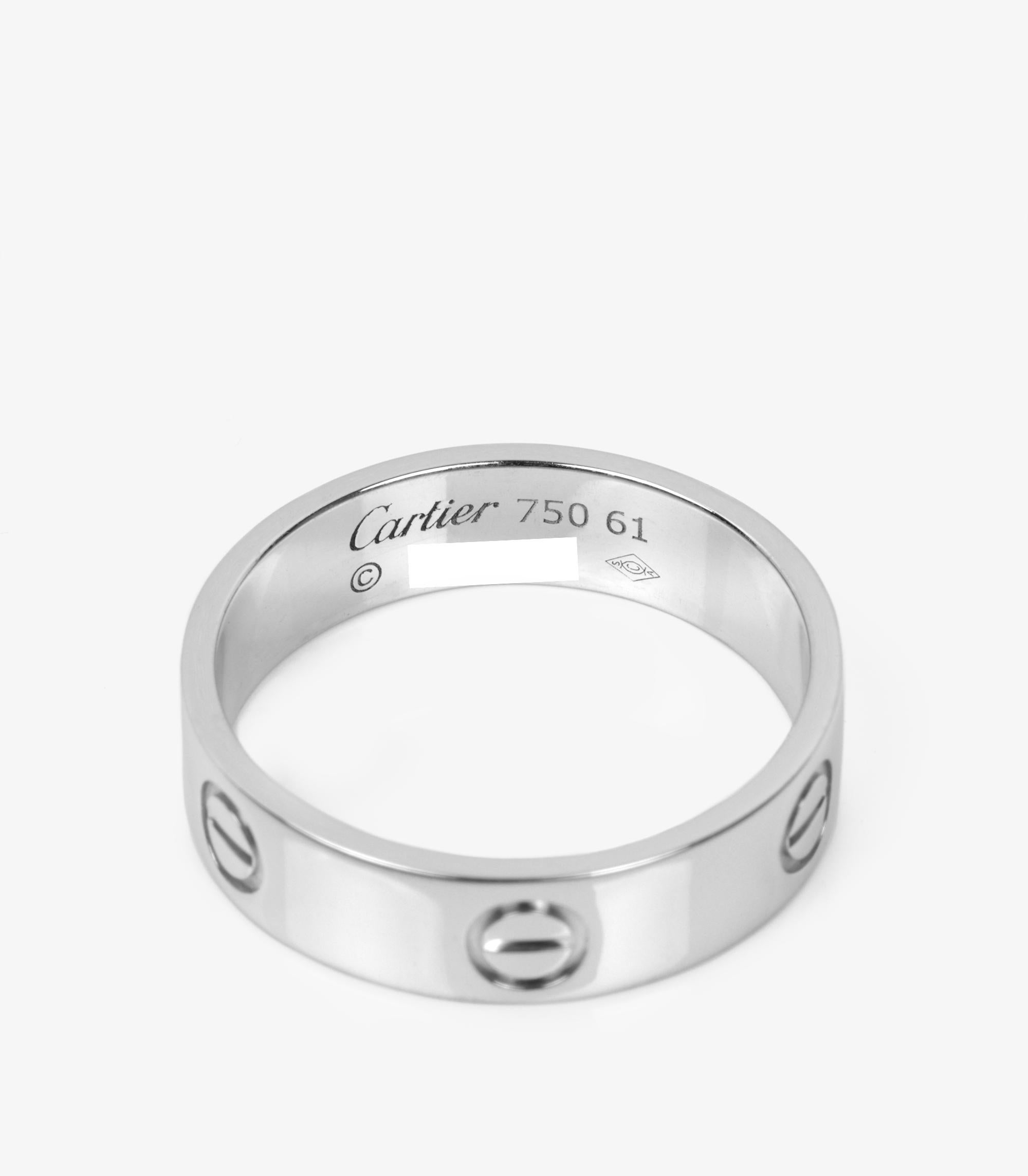 Cartier 18ct White Gold Love Band Ring In Excellent Condition For Sale In Bishop's Stortford, Hertfordshire