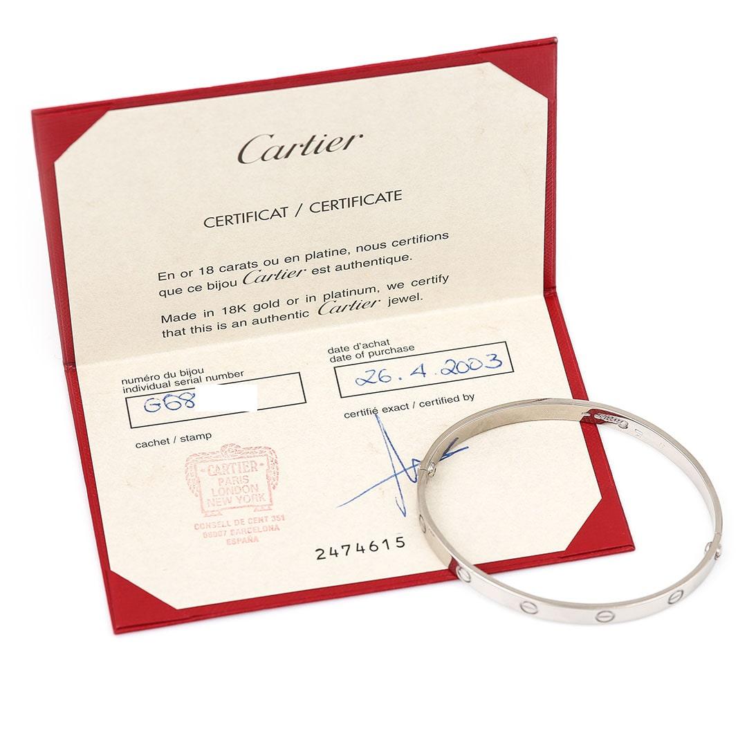 Cartier 18 Carat White Gold Love Bracelet with Box and Papers 3