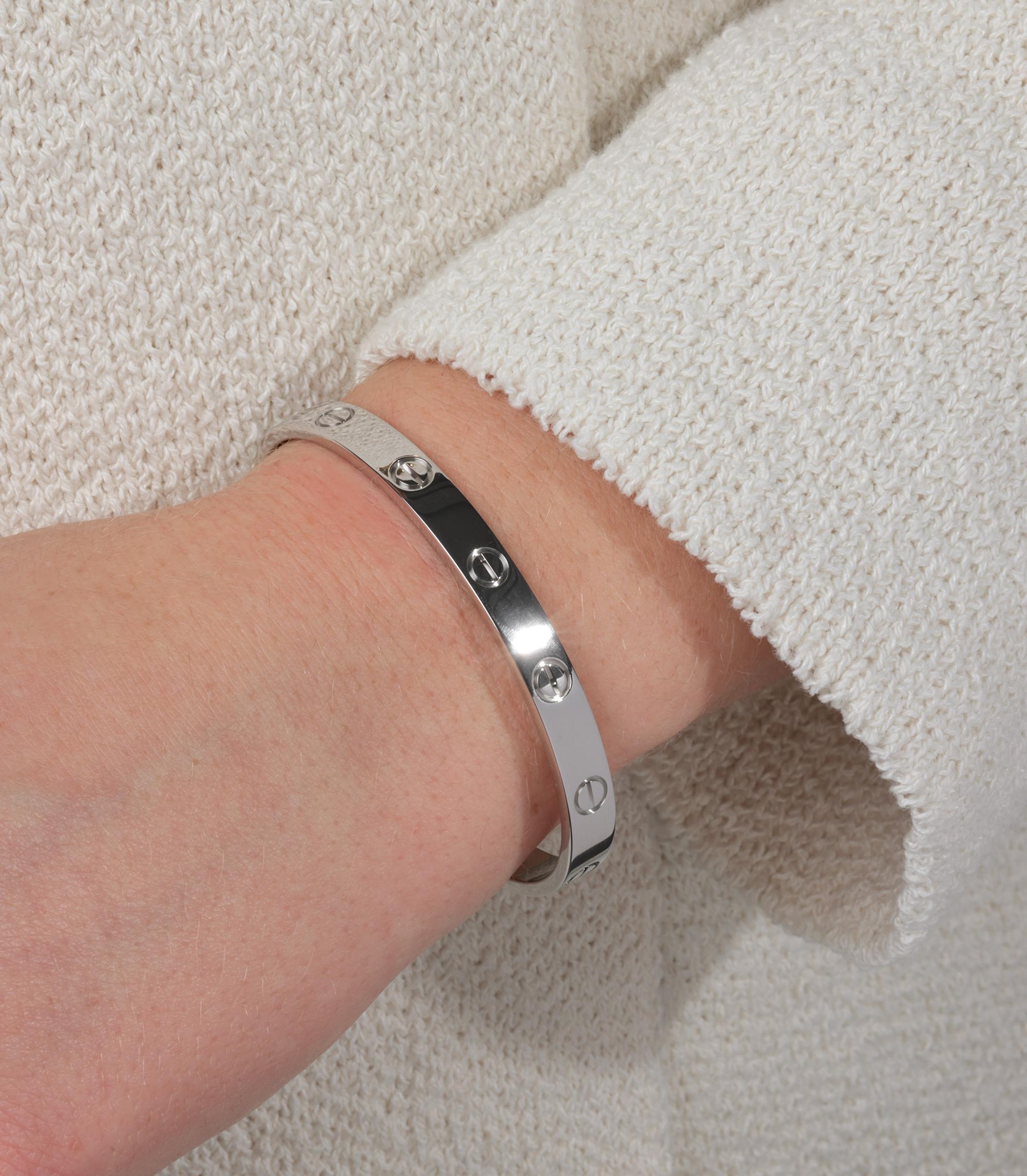 Cartier 18ct White Gold Love Cuff Bangle

Product Details
Xupes Ref: J1434
Brand: Cartier
Model: Love Cuff Bangle
Type: Bracelet
Serial Number: E*****
RRP: £5,400
Accompanied By: Cartier Pouch
Material(s): 18ct White Gold

Specification
Total