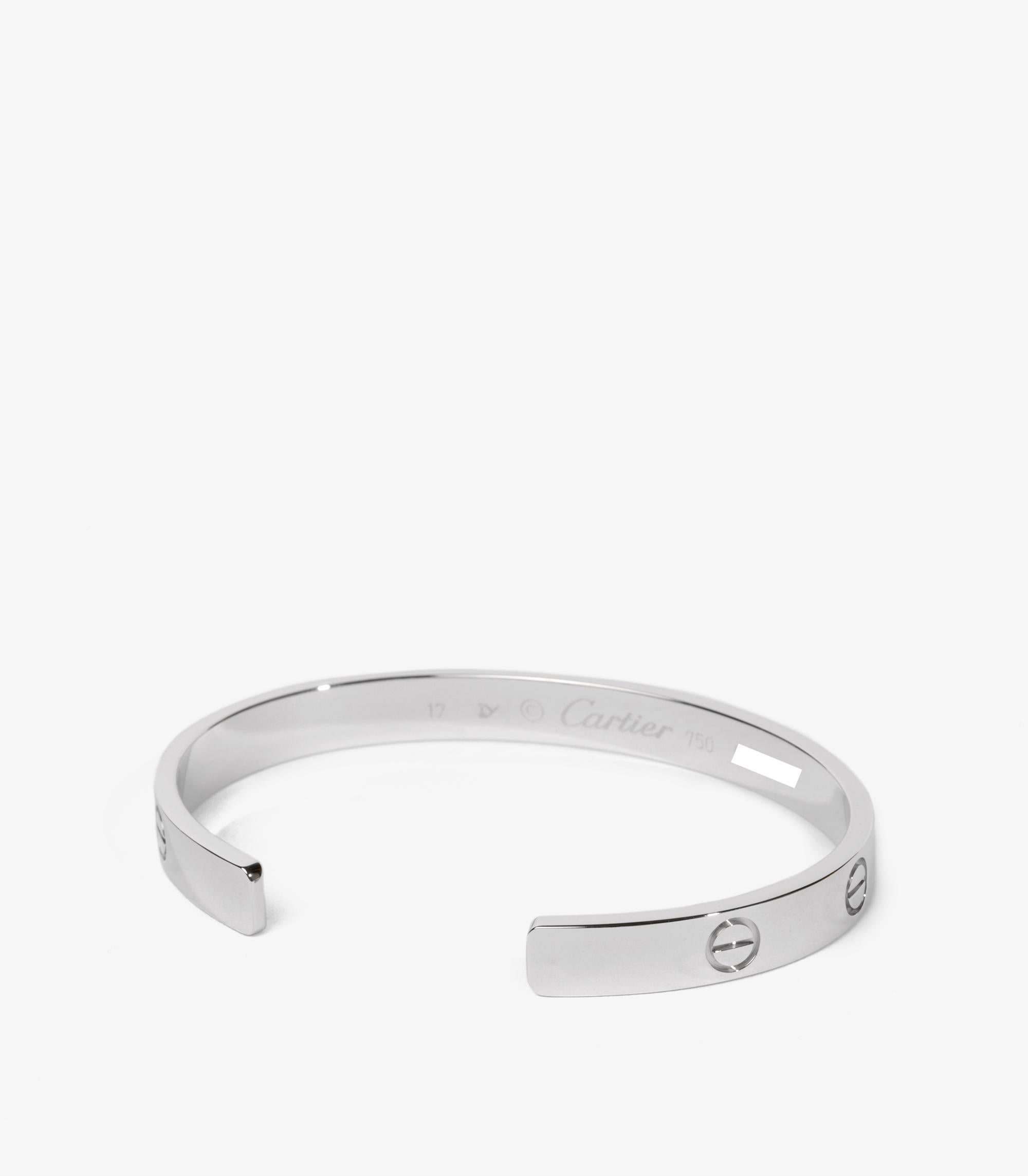 Cartier 18ct White Gold Love Cuff Bangle 17cm im Zustand „Hervorragend“ im Angebot in Bishop's Stortford, Hertfordshire