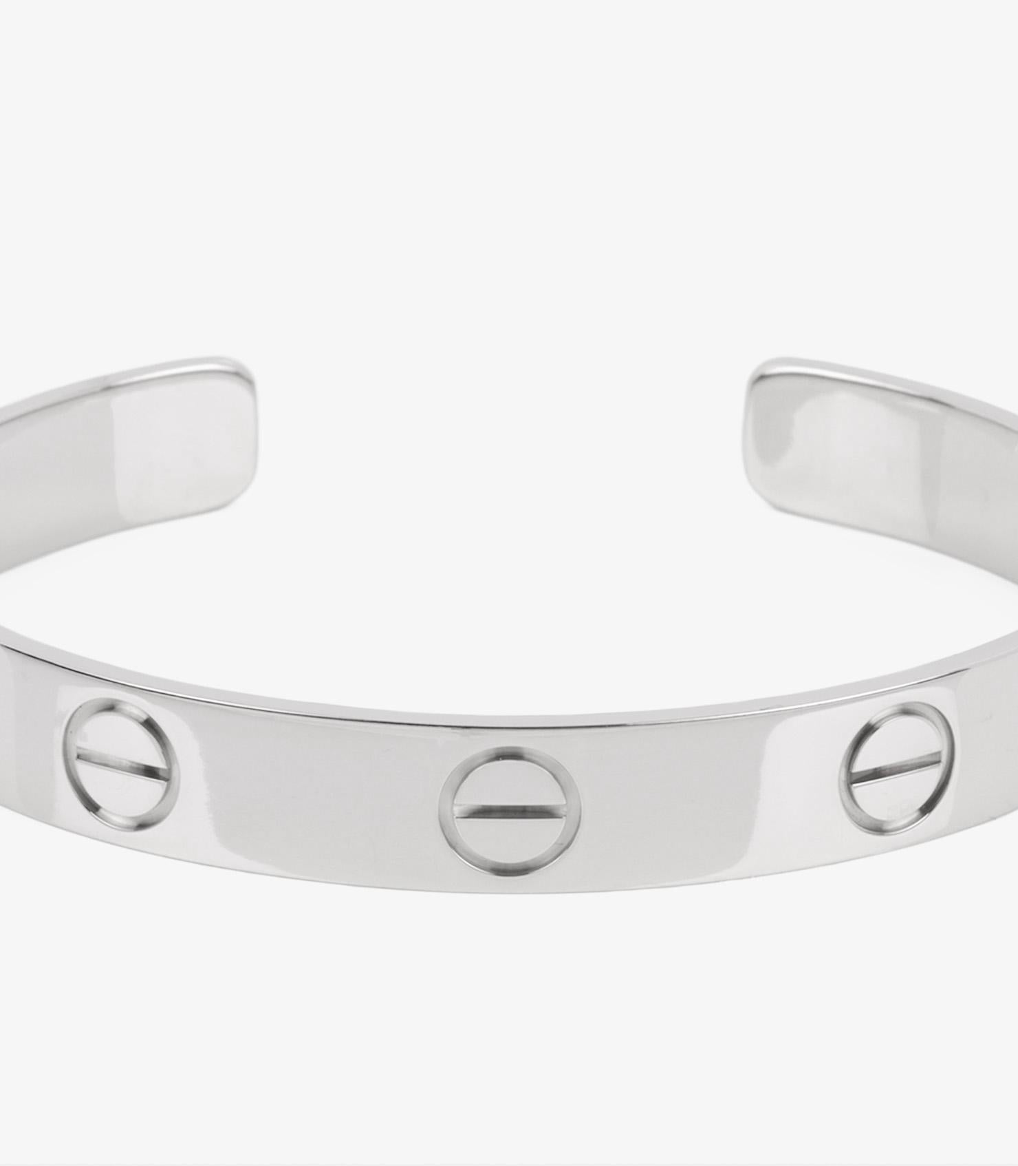 Women's or Men's Cartier 18ct White Gold Love LM Cuff Bangle For Sale