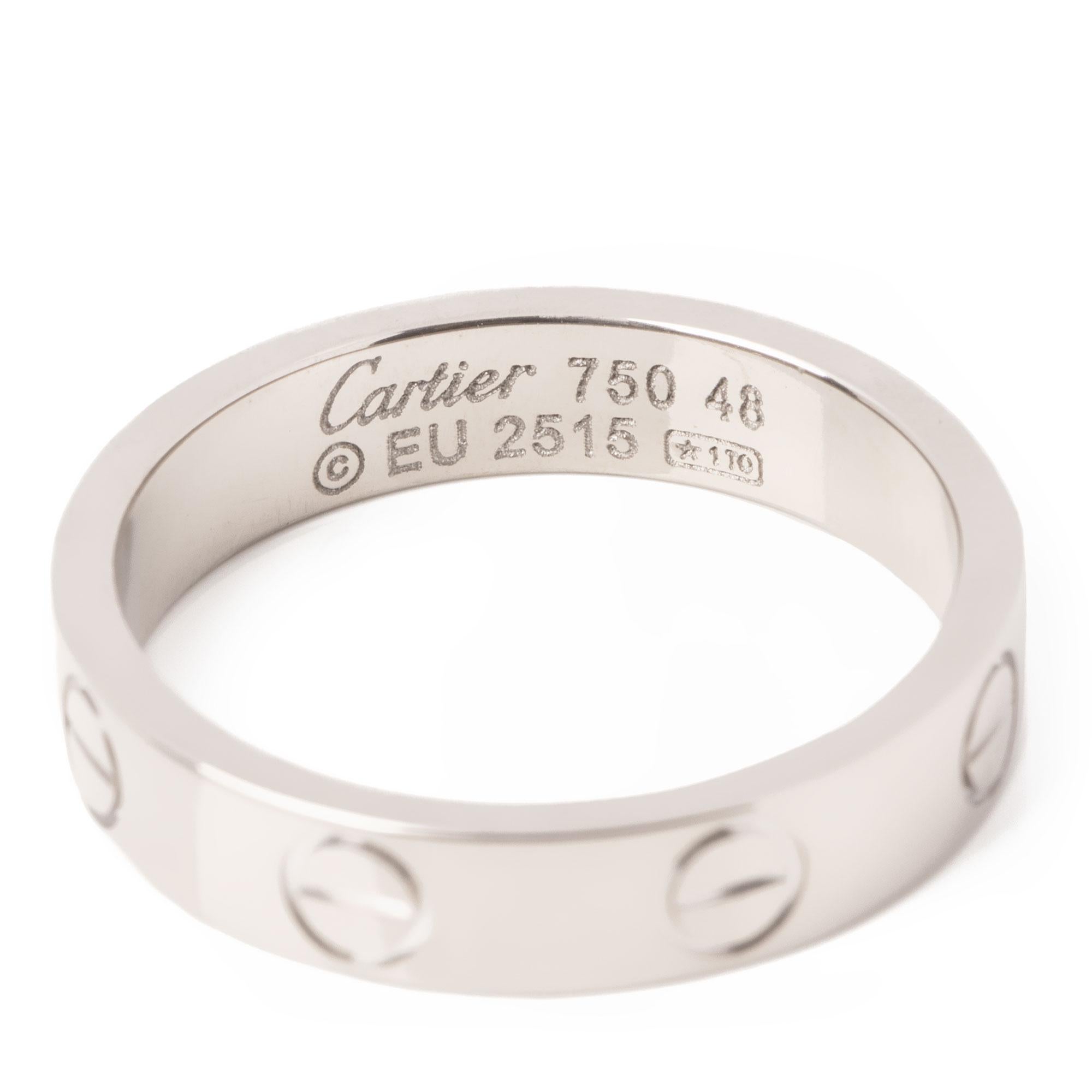 Anello nuziale Love di Cartier in oro bianco 18 ct. In condizioni ottime in vendita a Bishop's Stortford, Hertfordshire