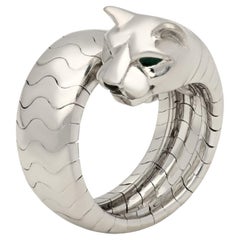 Antique Cartier 18ct White Gold 'Panthère Lakarda' Ring With Emerald Eyes Circa 2000s