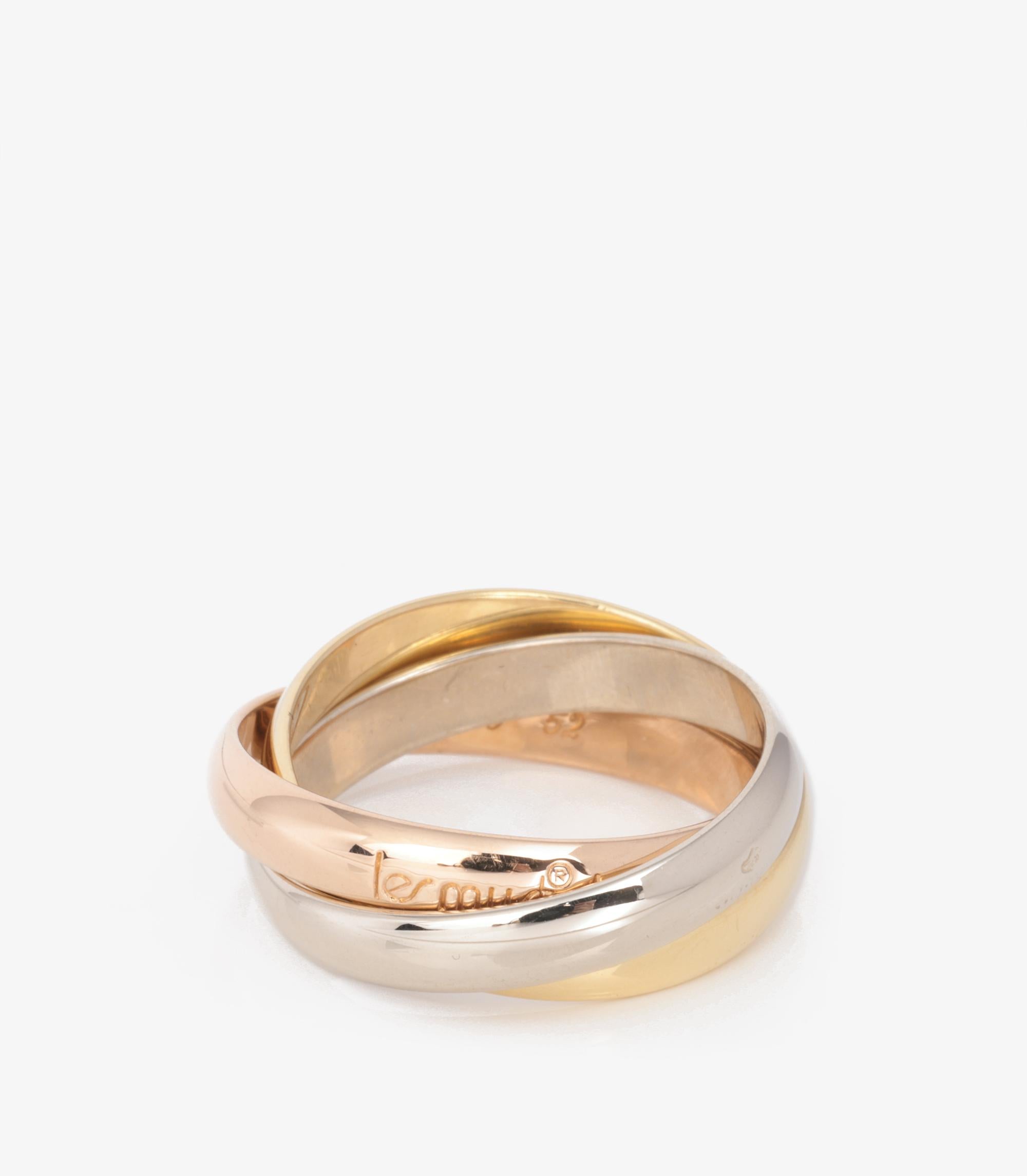 Anillo Cartier Les Must de Cartier Mediano de Oro Blanco, Amarillo y Rosa de 18 ct en Excelente estado para la venta en Bishop's Stortford, Hertfordshire