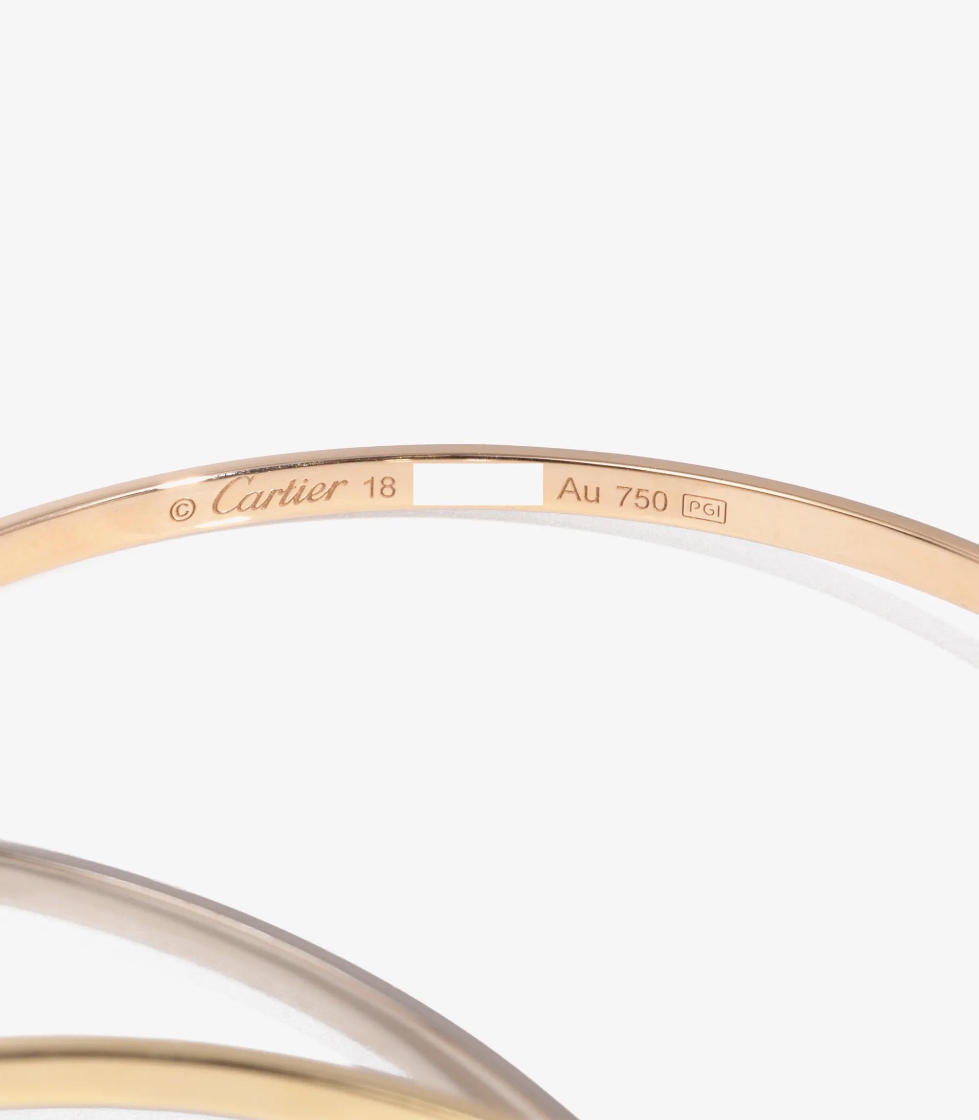 Women's or Men's Cartier 18ct White, Yellow And Rose Gold Small Trinity Bangle For Sale