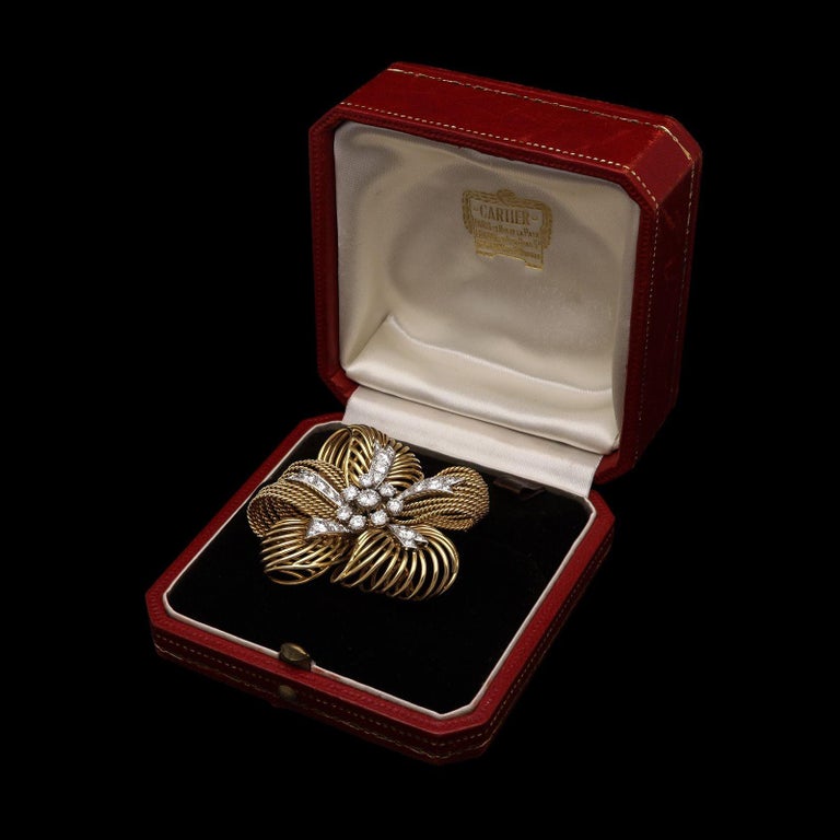 Cartier 18 Carat Yellow Gold and Diamond Flower Brooch, French, circa ...