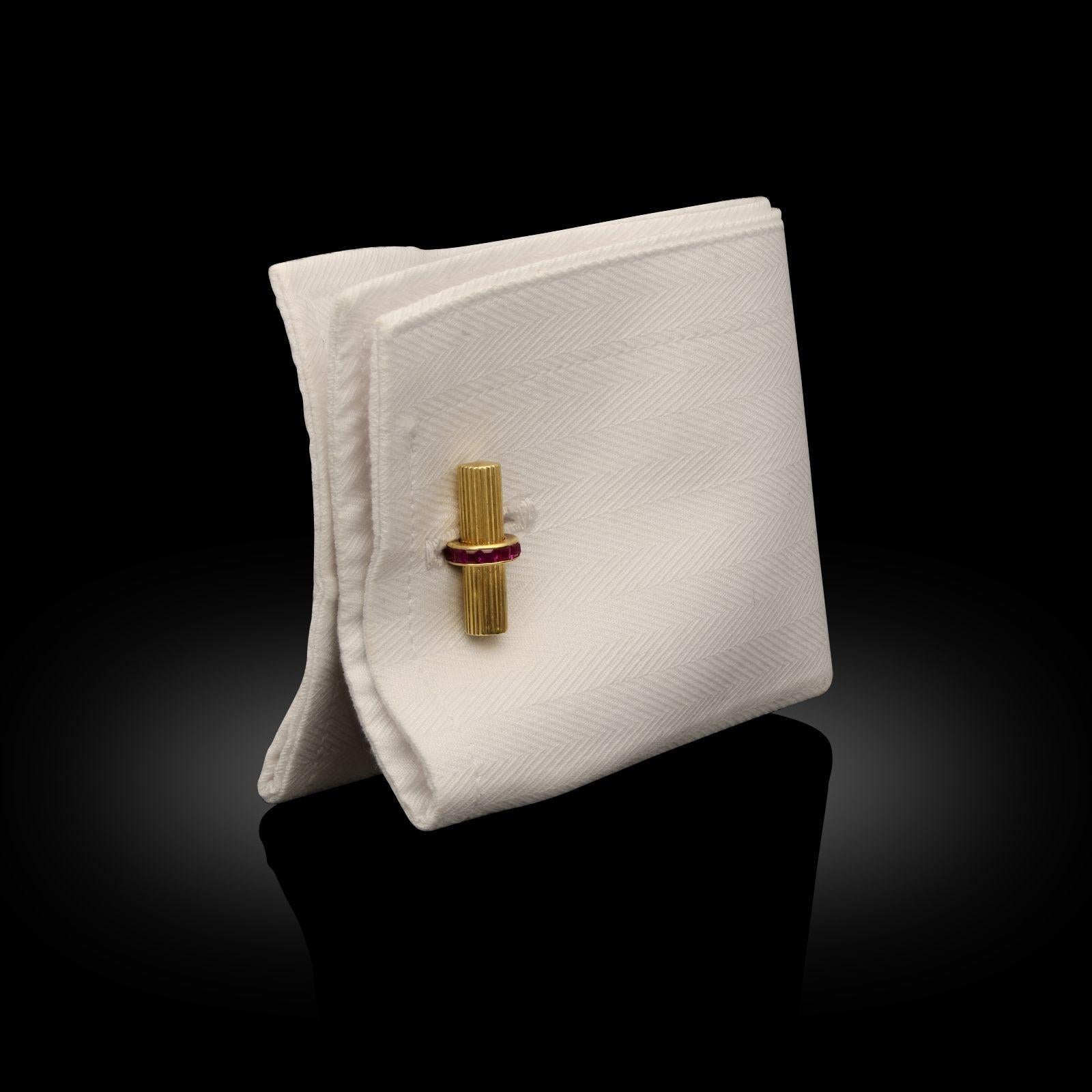 Cartier 18ct Yellow Gold and Ruby Vintage Baton Cufflinks Circa 1960 In Good Condition For Sale In London, GB