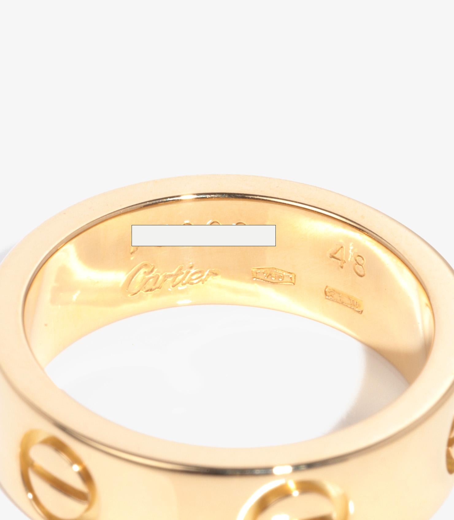 Cartier 18ct Yellow Gold Love Band Ring In Excellent Condition For Sale In Bishop's Stortford, Hertfordshire