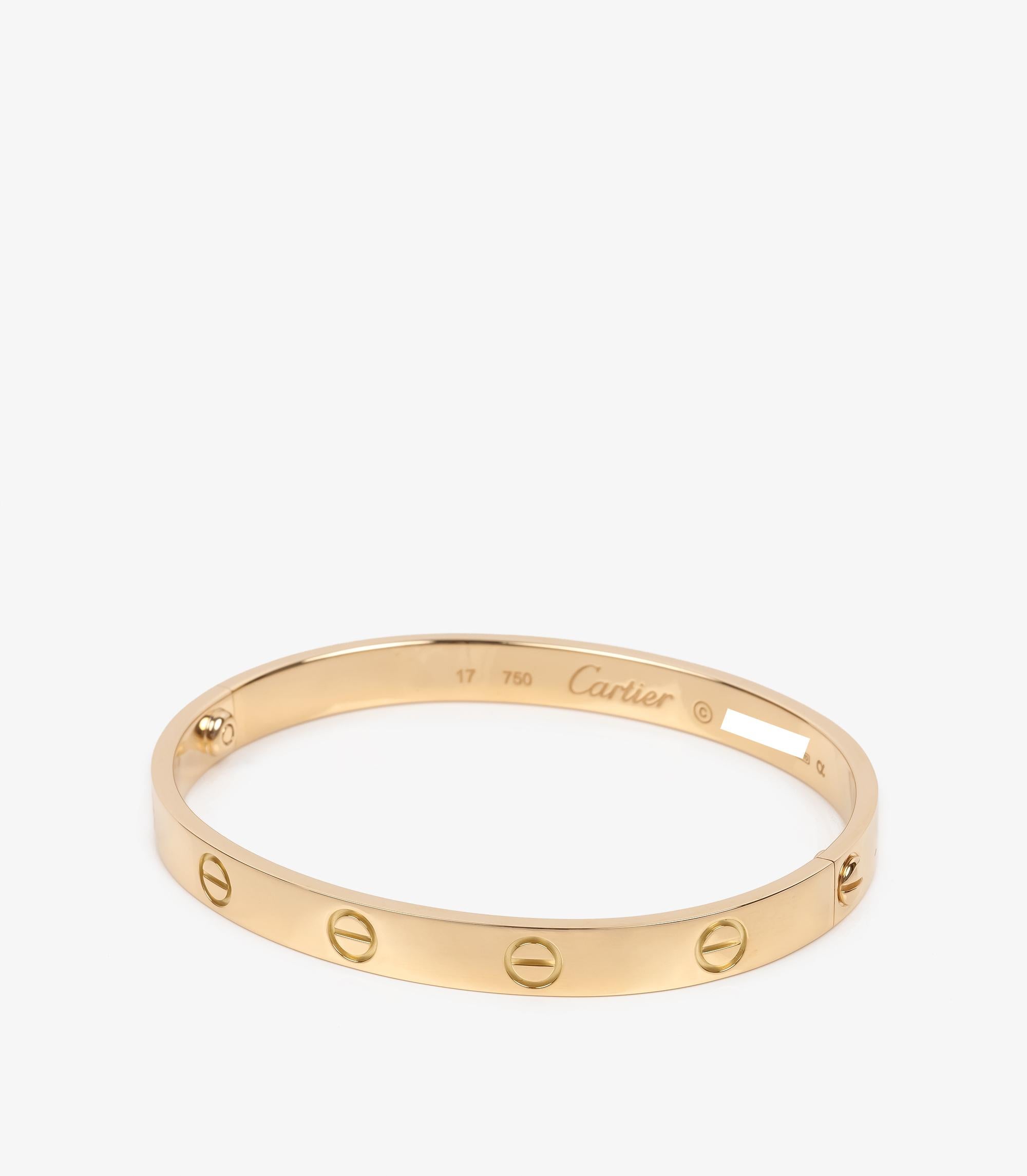 Cartier Bracelet jonc Love en or jaune 18 carats

Détails du produit
Xupes Ref : J1507
Marque : Cartier
Modèle : Bracelet d'amour
Type : Bracelet
Numéro de série : I*****
PRIX DE VENTE CONSEILLÉ : 7 050
Accompagné de : Pochette Cartier, Papiers de