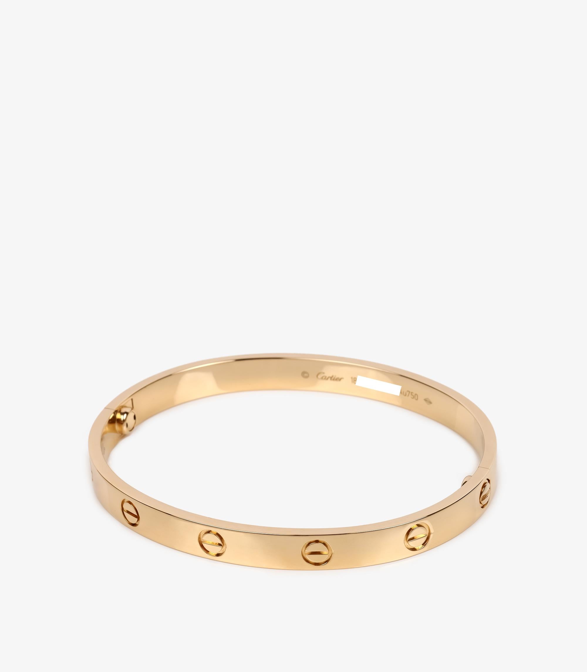 Cartier 18ct Yellow Gold Love Bangle

Product Details
Xupes Ref: J1517
Brand: Cartier
Model: Love Bangle
Type: Bracelet
Serial Number: C*****
Age: 2015
RRP: £7,050
Material(s): 18ct Yellow Gold

Specification
Total Weight: 34.3g
Bracelet Length: