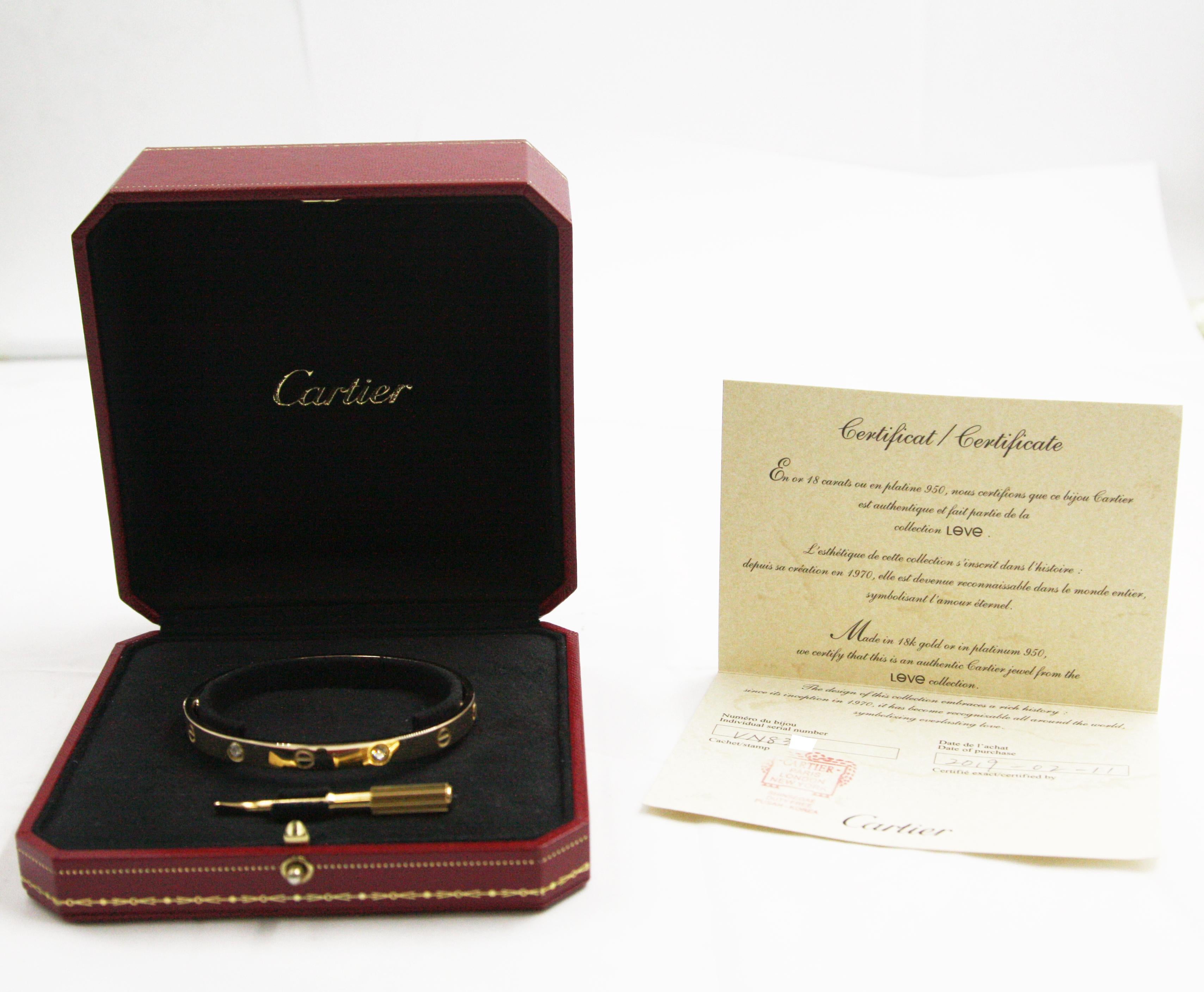 Cartier 18 Karat 4 Diamonds Yellow Gold Love Bracelet 1