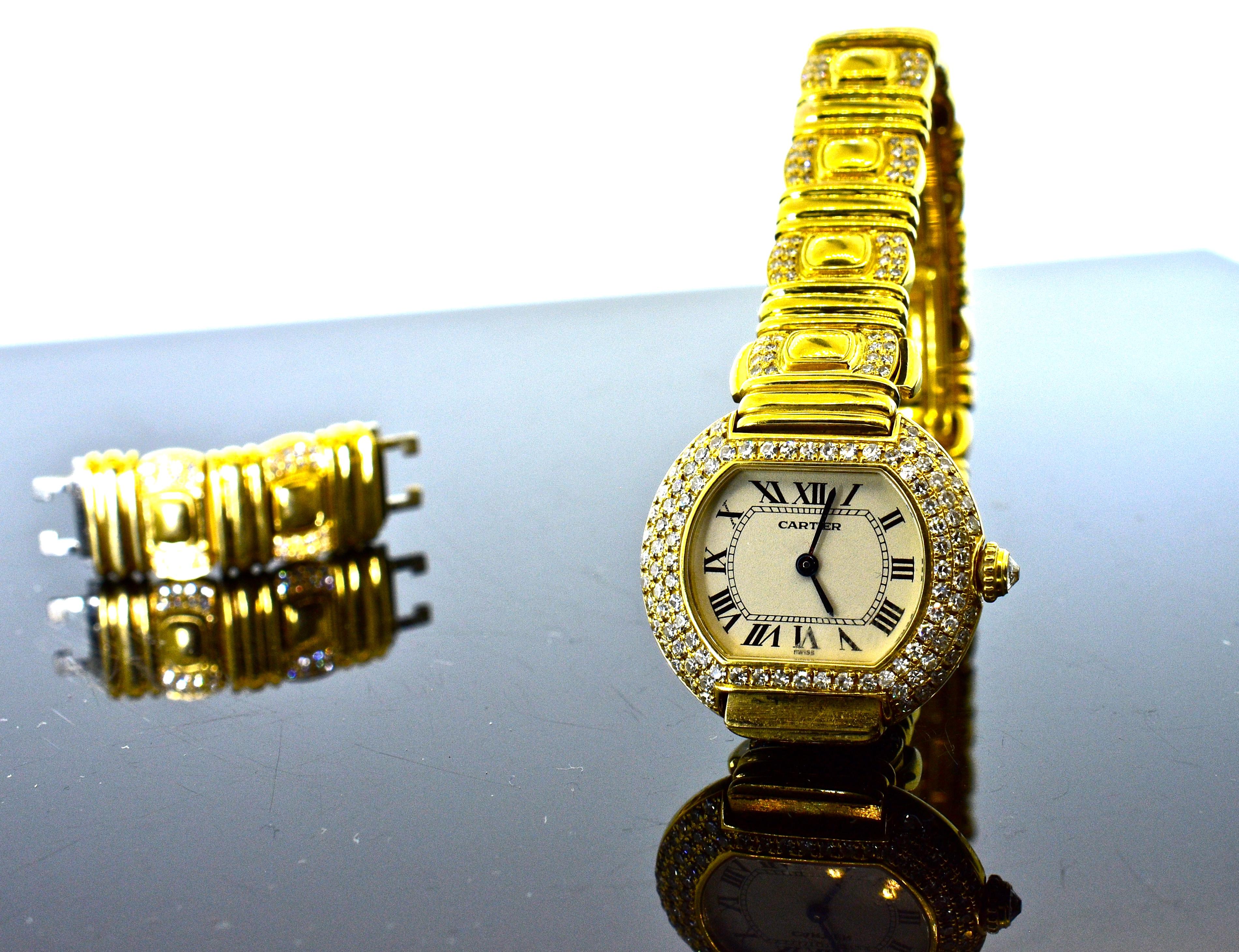Cartier 18 Karat and Diamond Wristwatch or Bracelet 2