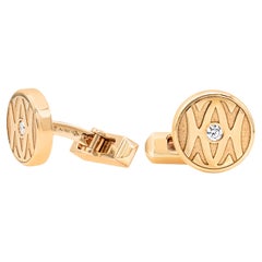 Cartier 18k Brushed Yellow Gold Round Cufflinks with Accented Diamonds