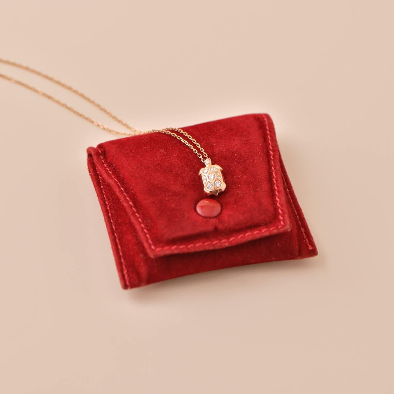 Cartier 18k Diamond Turtle Pendant 18K Rose Gold Necklace In Excellent Condition In Banbury, GB