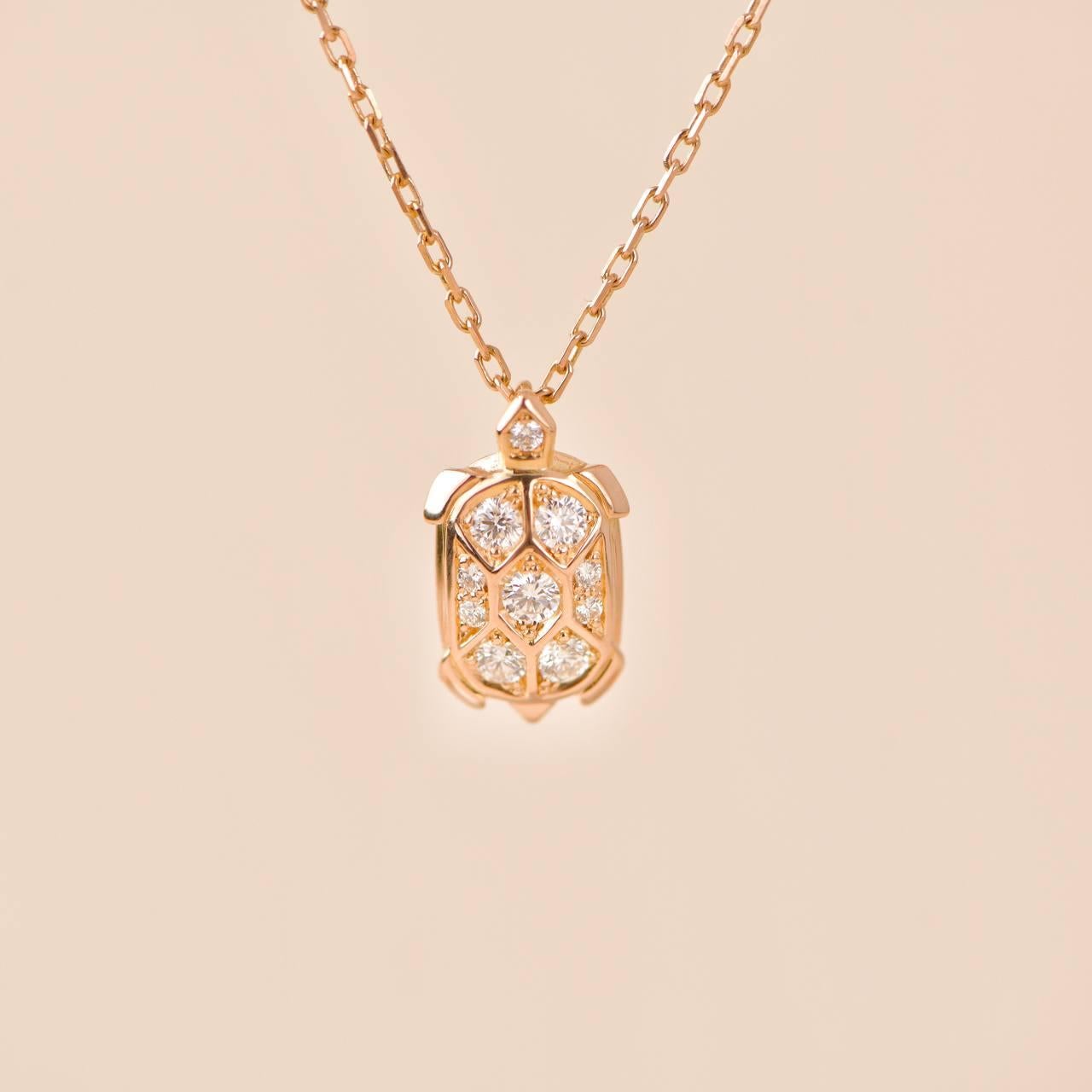Women's or Men's Cartier 18k Diamond Turtle Pendant 18K Rose Gold Necklace