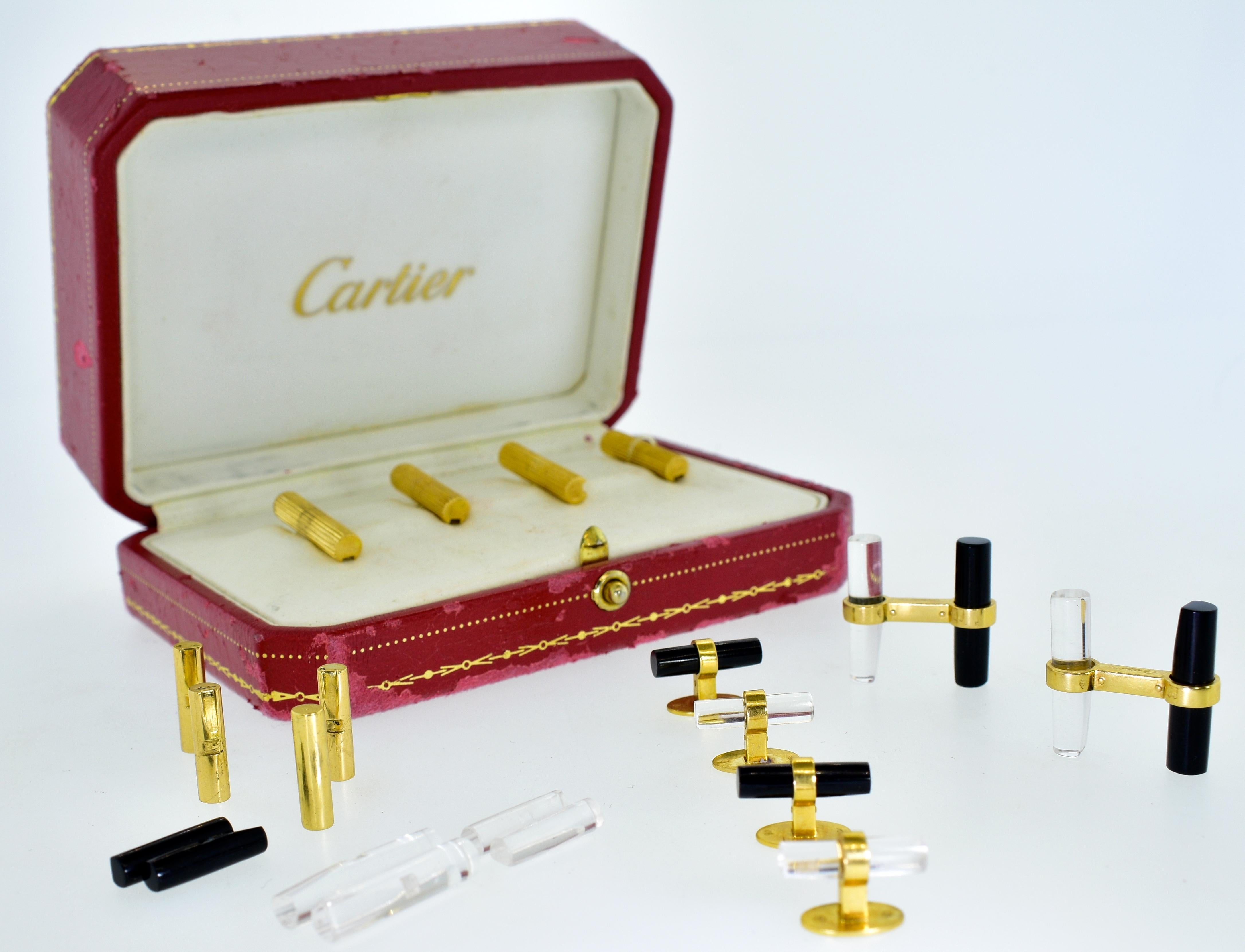 Cartier 18 Karat French Dress Set in Gold, Onyx and Rock Crystal, circa 1960 5