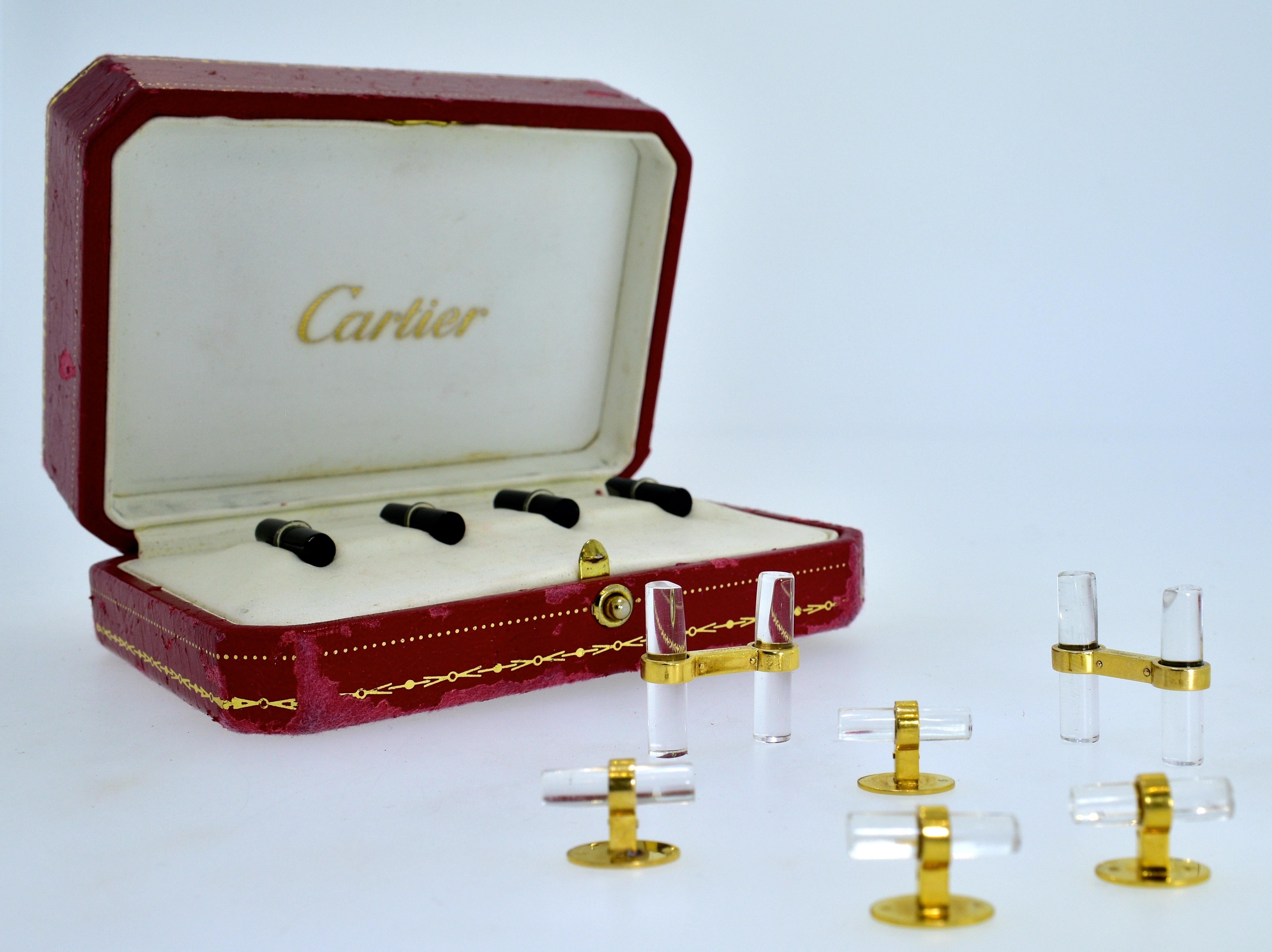 Contemporary Cartier 18 Karat French Dress Set in Gold, Onyx and Rock Crystal, circa 1960