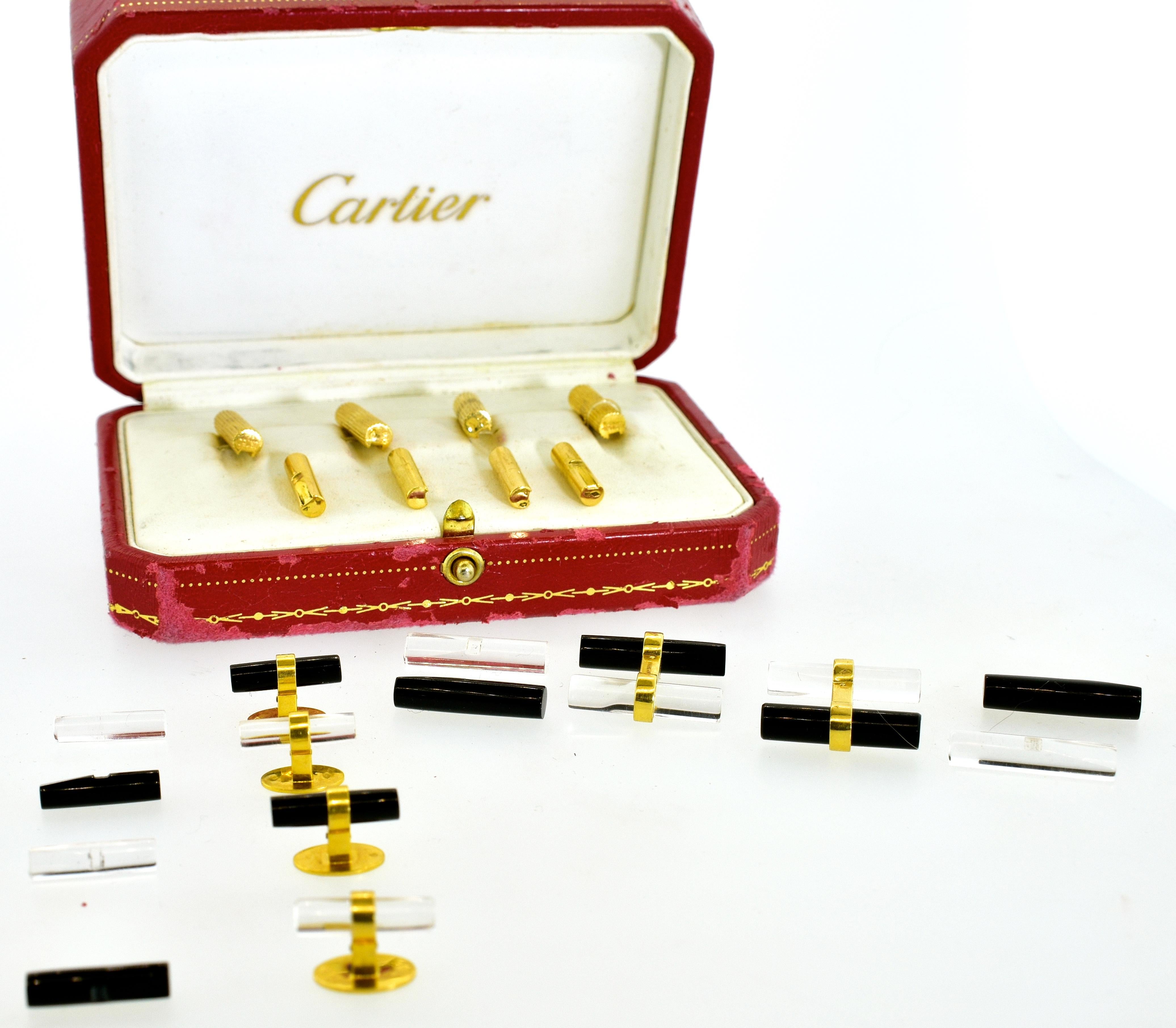 Cartier 18 Karat French Dress Set in Gold, Onyx and Rock Crystal, circa 1960 In Excellent Condition In Aspen, CO