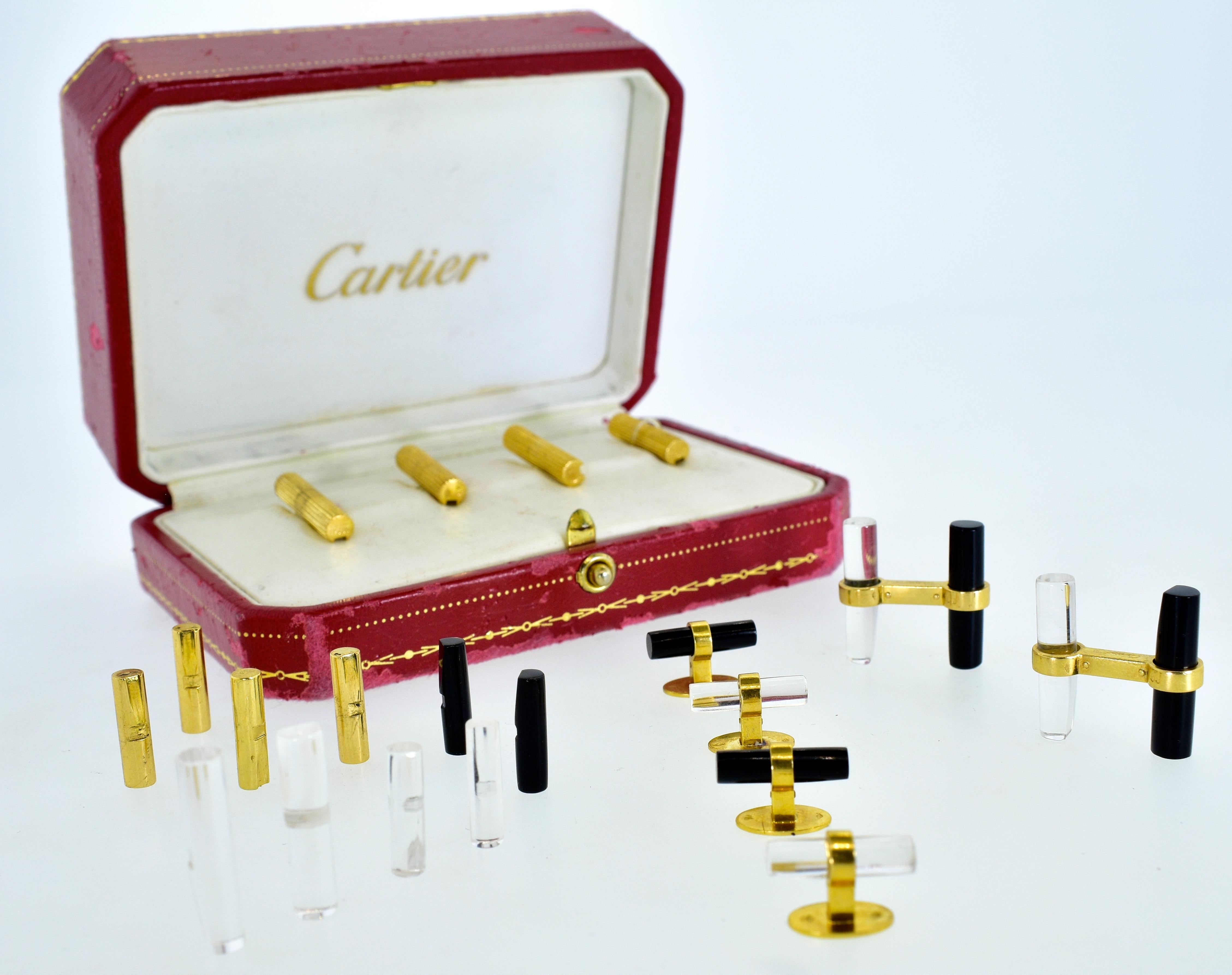 Cartier 18 Karat French Dress Set in Gold, Onyx and Rock Crystal, circa 1960 2