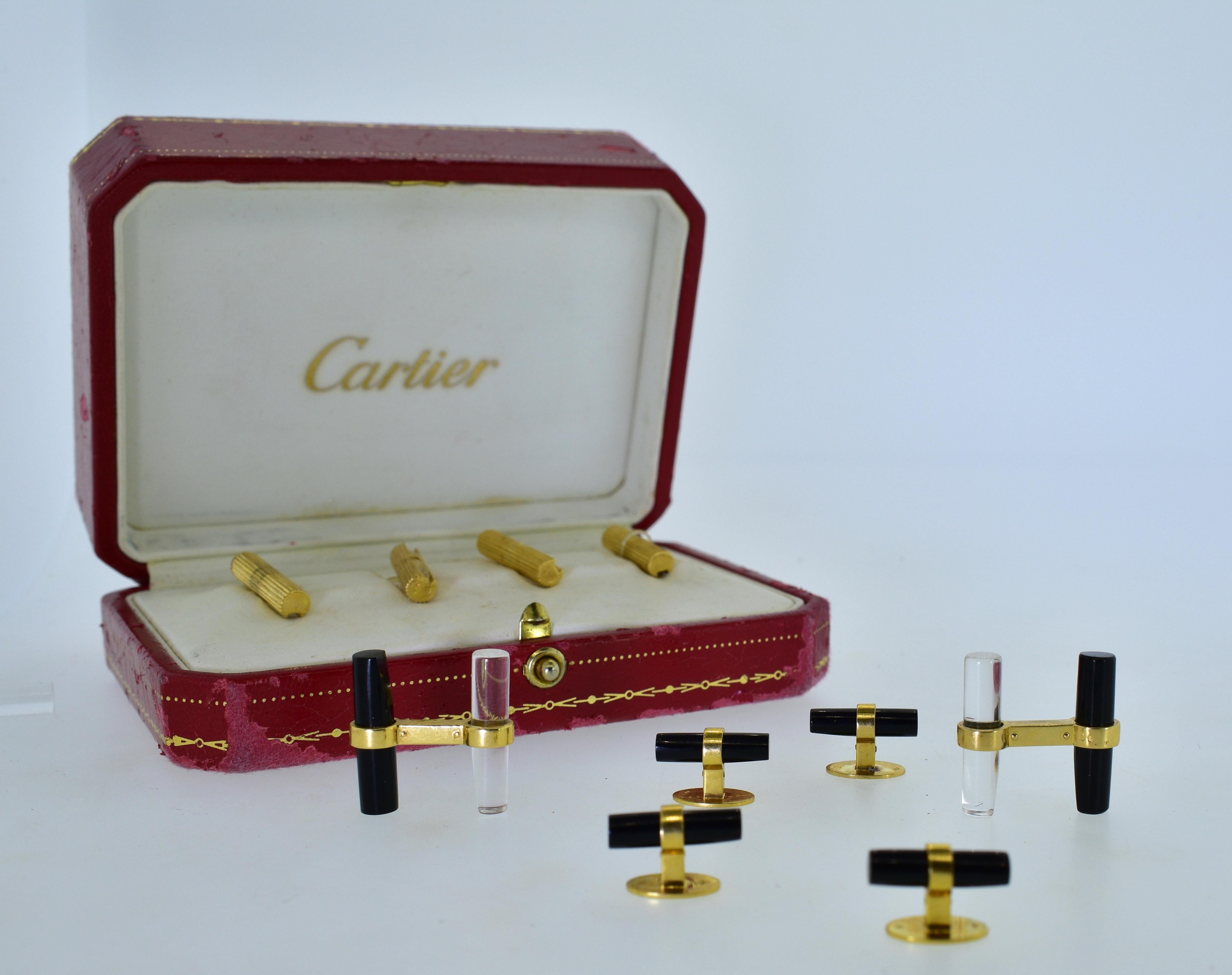 Cartier 18 Karat French Dress Set in Gold, Onyx and Rock Crystal, circa 1960 3