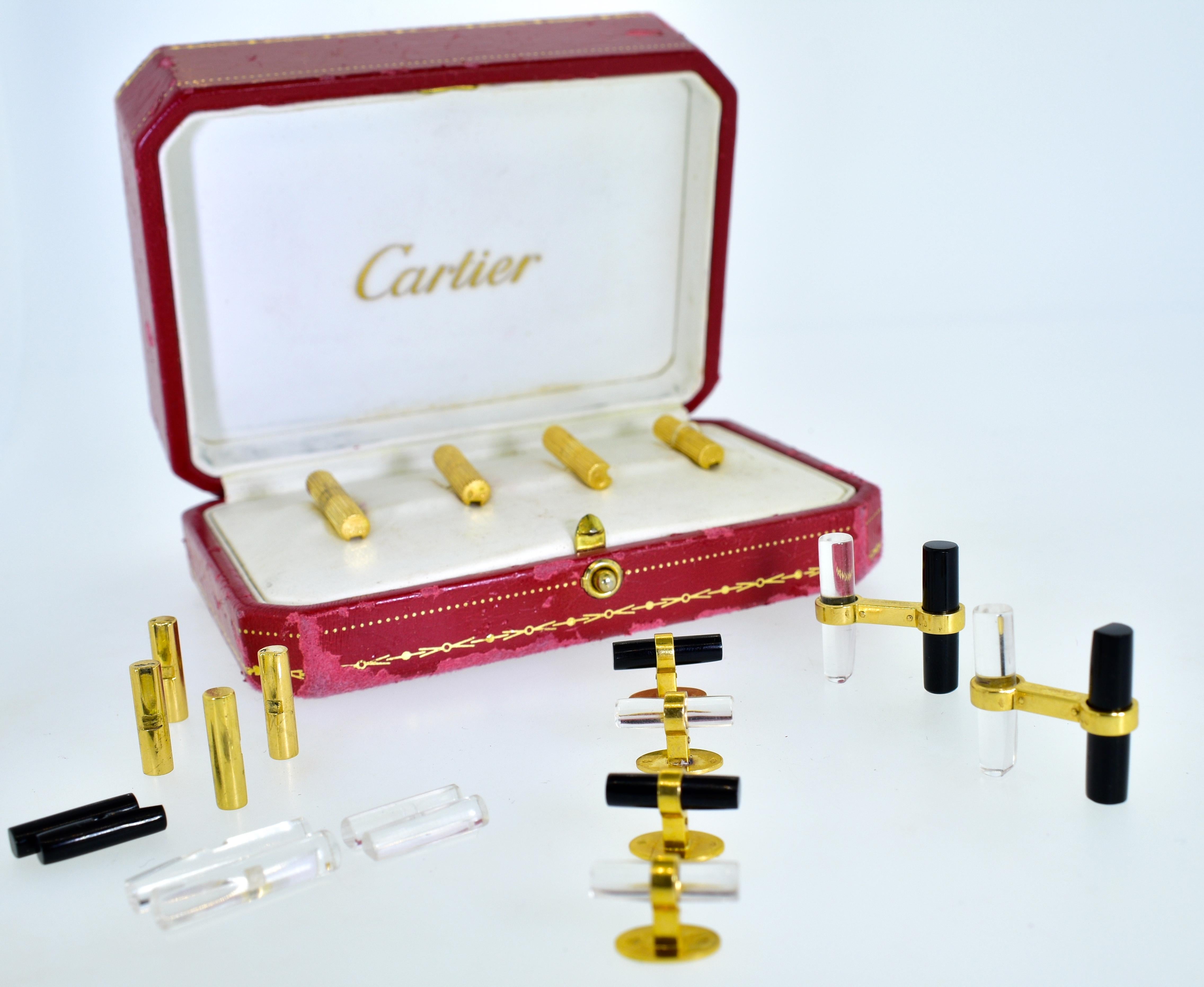 Cartier 18 Karat French Dress Set in Gold, Onyx and Rock Crystal, circa 1960 4