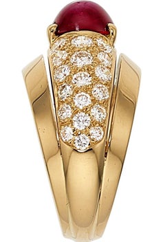 Cartier 18k Gold & 2.25 Carat Ruby Solitaire Ring w/ 1.30 Carat Diamonds, Size 6