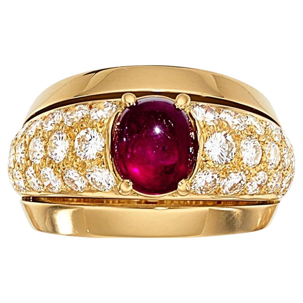 Anillo solitario Cartier de oro de 18 quilates y rubí de 2,25 quilates con diamantes de 1,30 quilates, talla 6