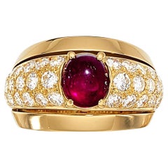 Cartier 18k Gold & 2.25 Carat Ruby Solitaire Ring w/ 1.30 Carat Diamonds, Size 6