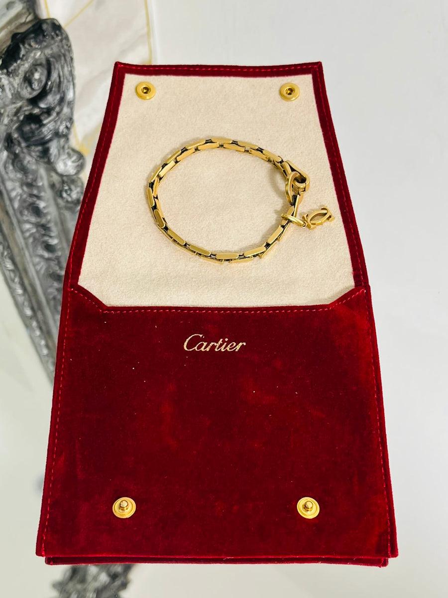 Women's Cartier 18k Gold Agrafe Bracelet & Logo Charm For Sale