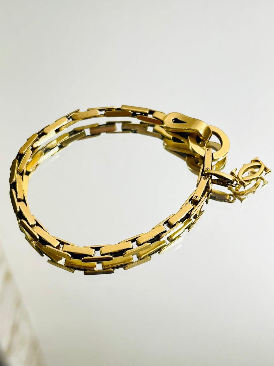 Cartier 18k Gold Agrafe Bracelet & Logo Charm For Sale 1