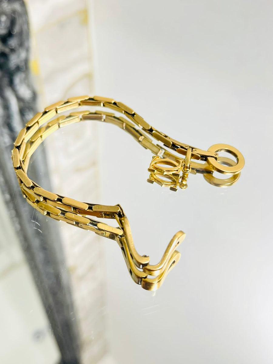 Cartier 18k Gold Agrafe Bracelet & Logo Charm For Sale 2
