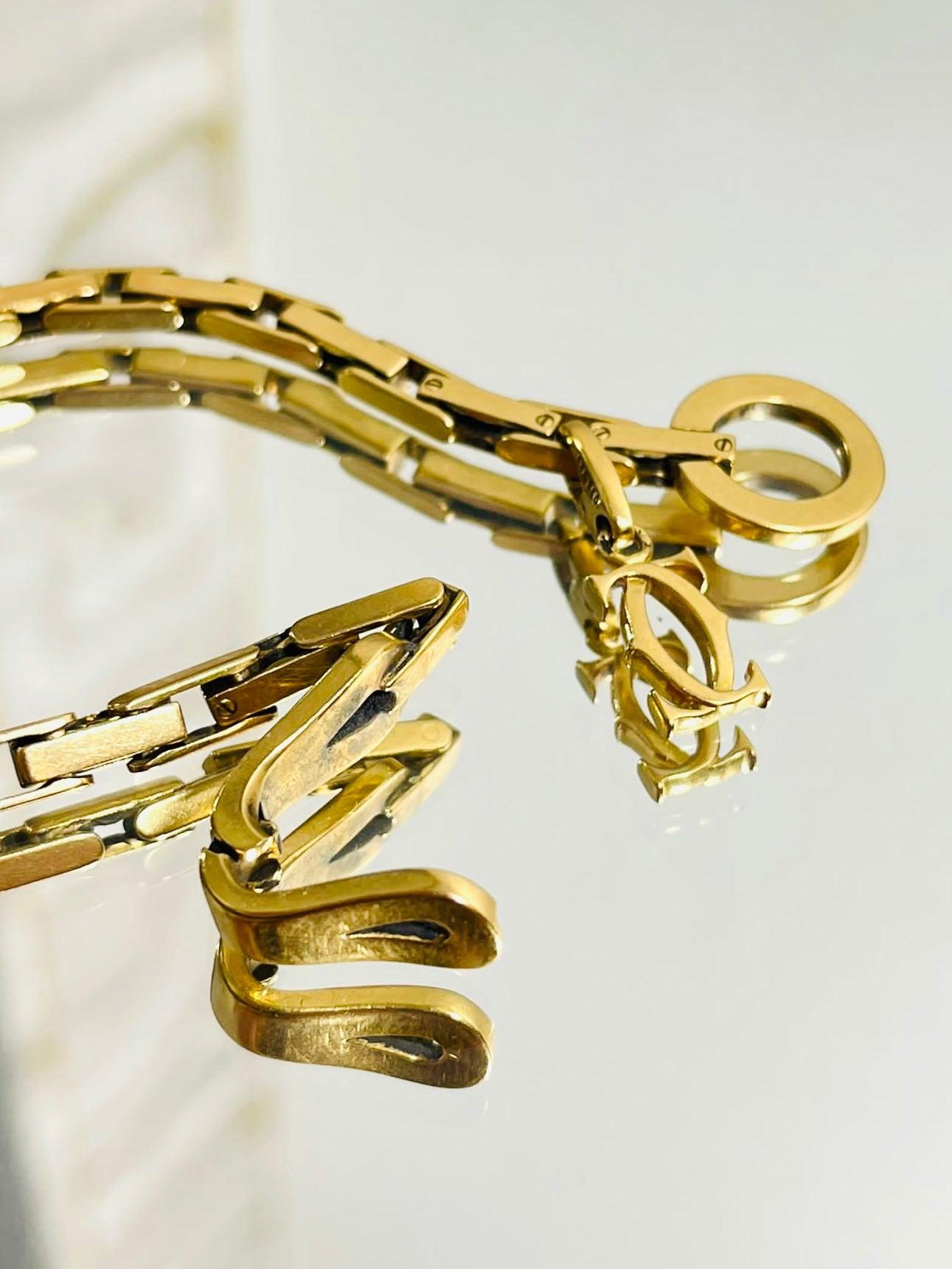 Cartier 18k Gold Agrafe Bracelet & Logo Charm For Sale 4