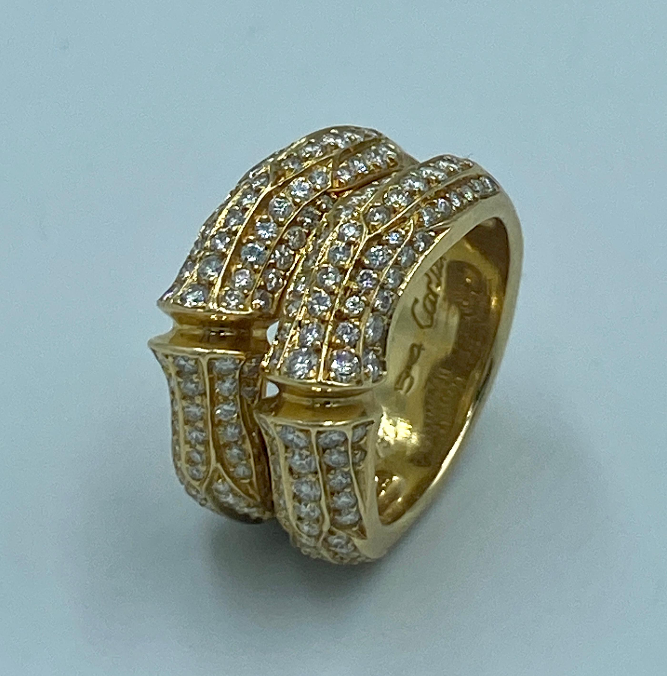 Contemporary Cartier 18k gold and diamond bamboo ring